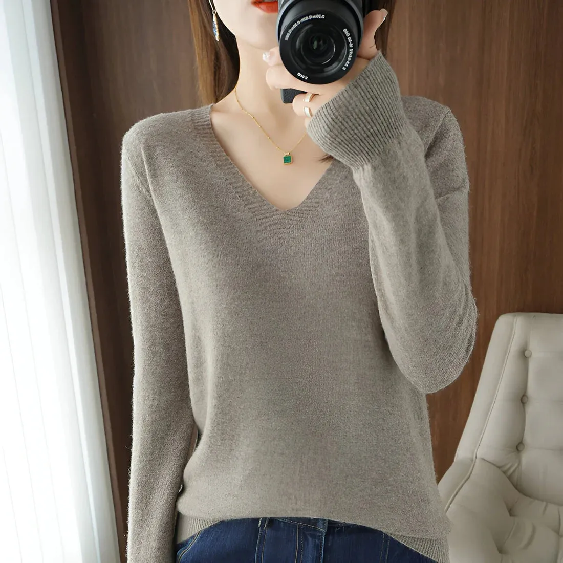 Knit Aura™ | Women's Comfortable V-Neck Knitted Sweater | Soft Fabric, Relaxed Fit & Stylish Design
