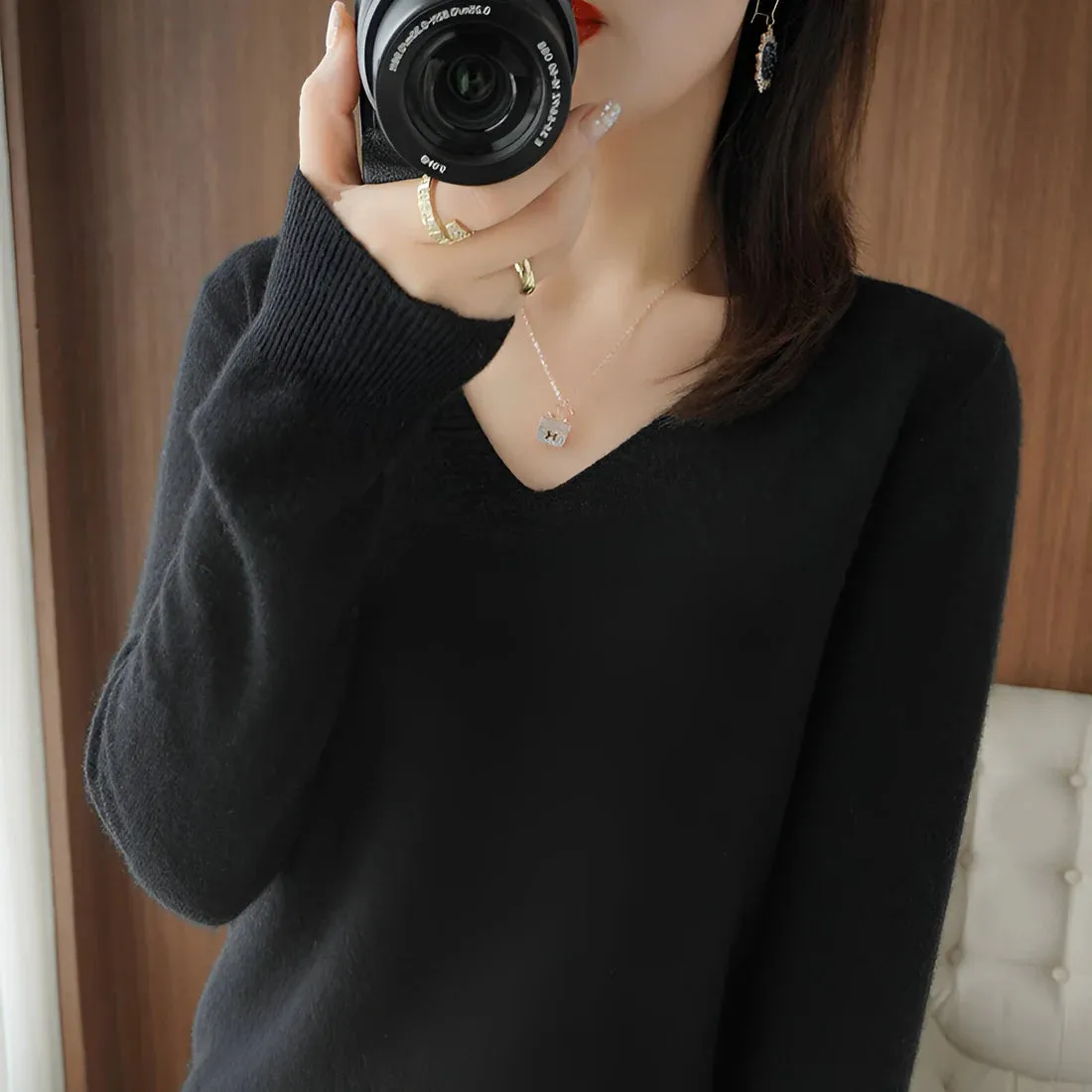 Knit Aura™ | Women's Comfortable V-Neck Knitted Sweater | Soft Fabric, Relaxed Fit & Stylish Design