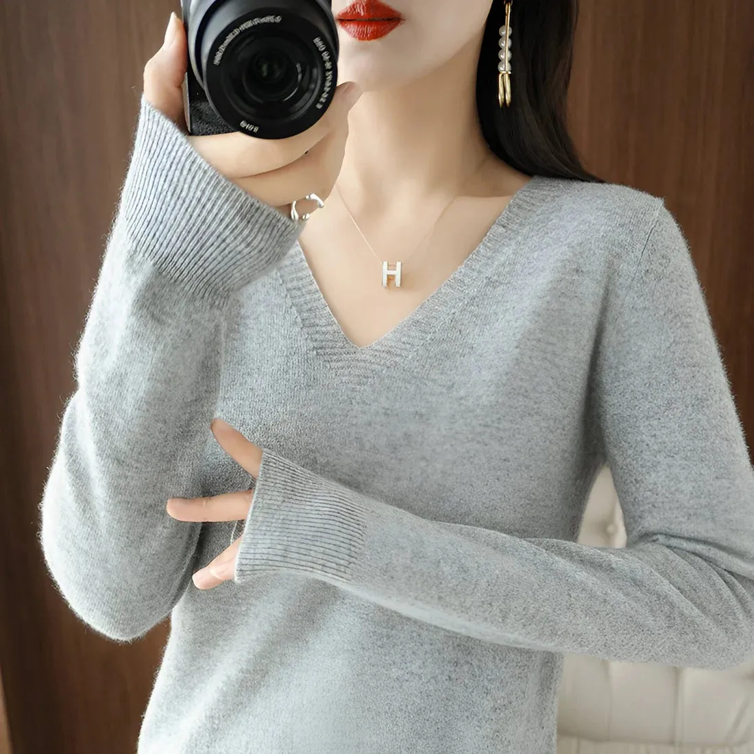 Knit Aura™ | Women's Comfortable V-Neck Knitted Sweater | Soft Fabric, Relaxed Fit & Stylish Design