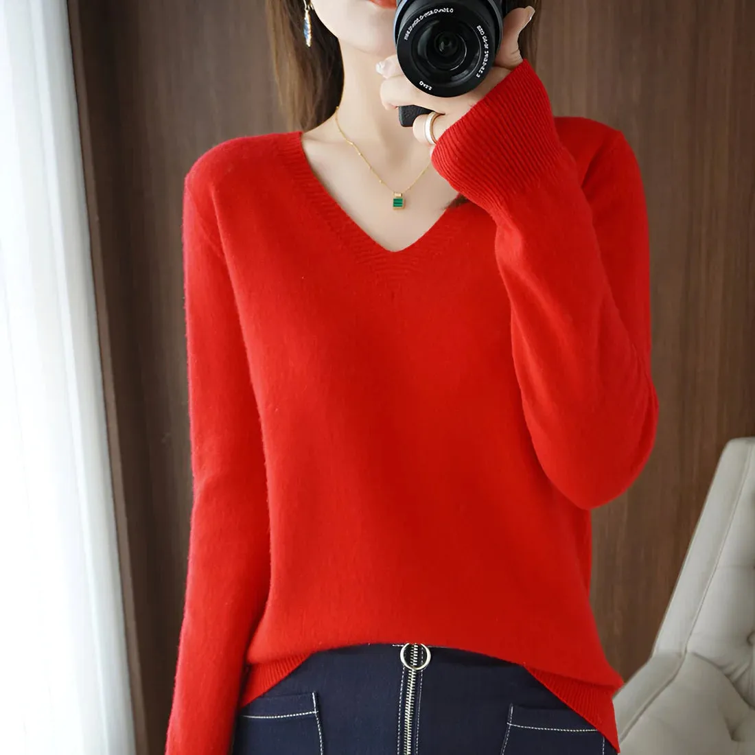Knit Aura™ | Women's Comfortable V-Neck Knitted Sweater | Soft Fabric, Relaxed Fit & Stylish Design