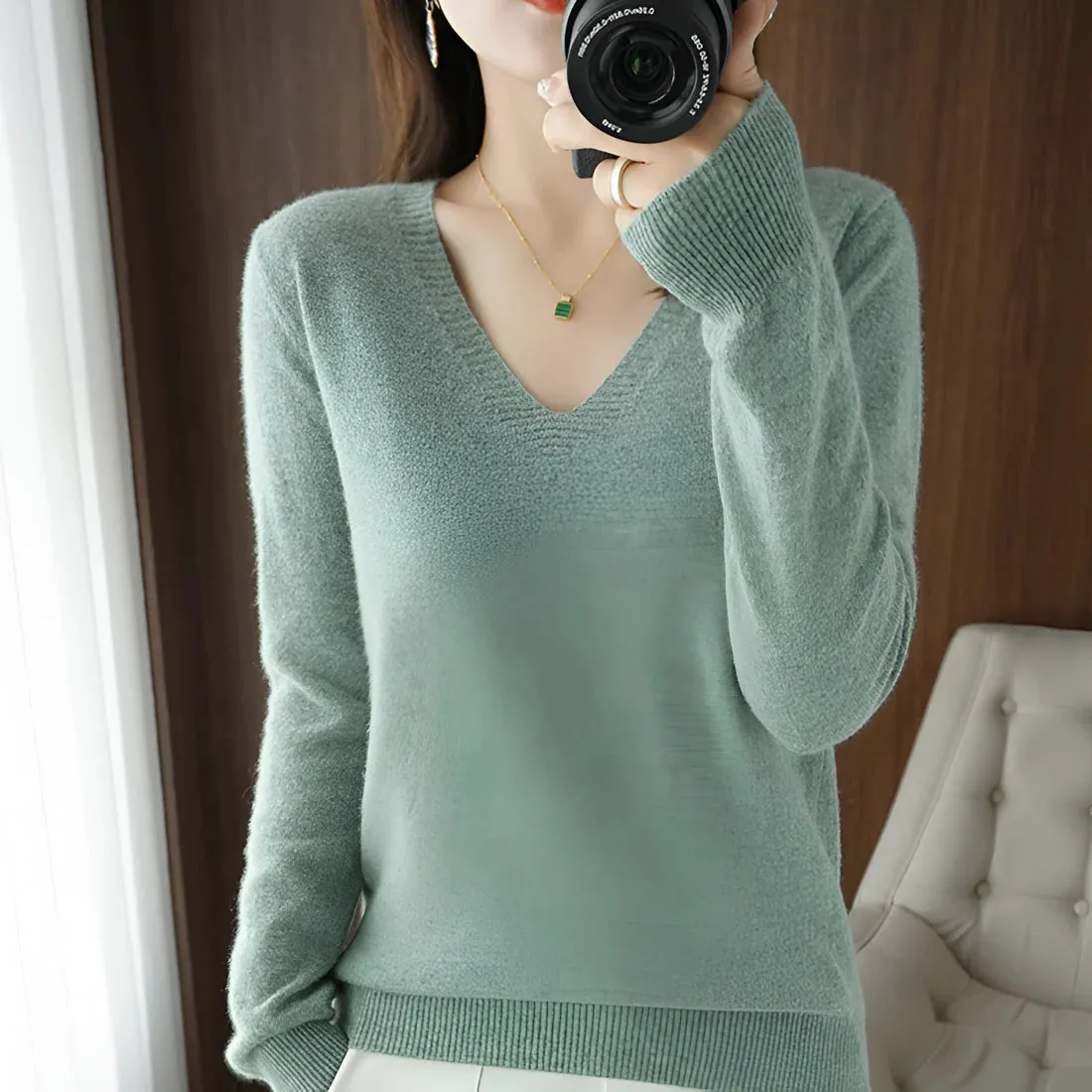 Knit Aura™ | Women's Comfortable V-Neck Knitted Sweater | Soft Fabric, Relaxed Fit & Stylish Design