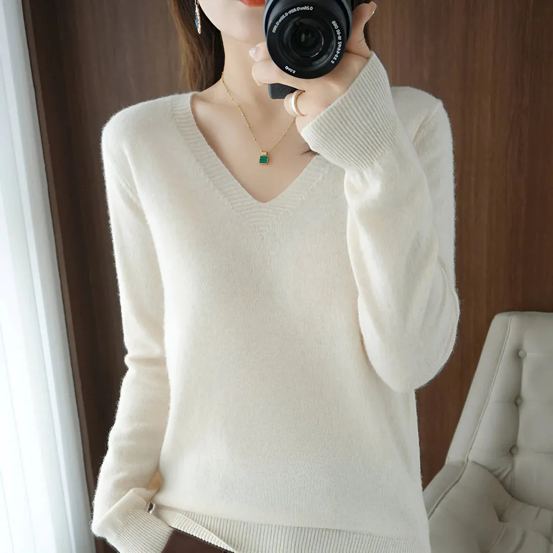 Knit Aura™ | Women's Comfortable V-Neck Knitted Sweater | Soft Fabric, Relaxed Fit & Stylish Design