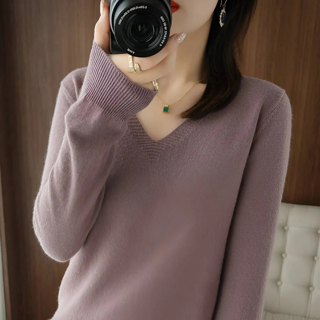 Knit Aura™ | Women's Comfortable V-Neck Knitted Sweater | Soft Fabric, Relaxed Fit & Stylish Design