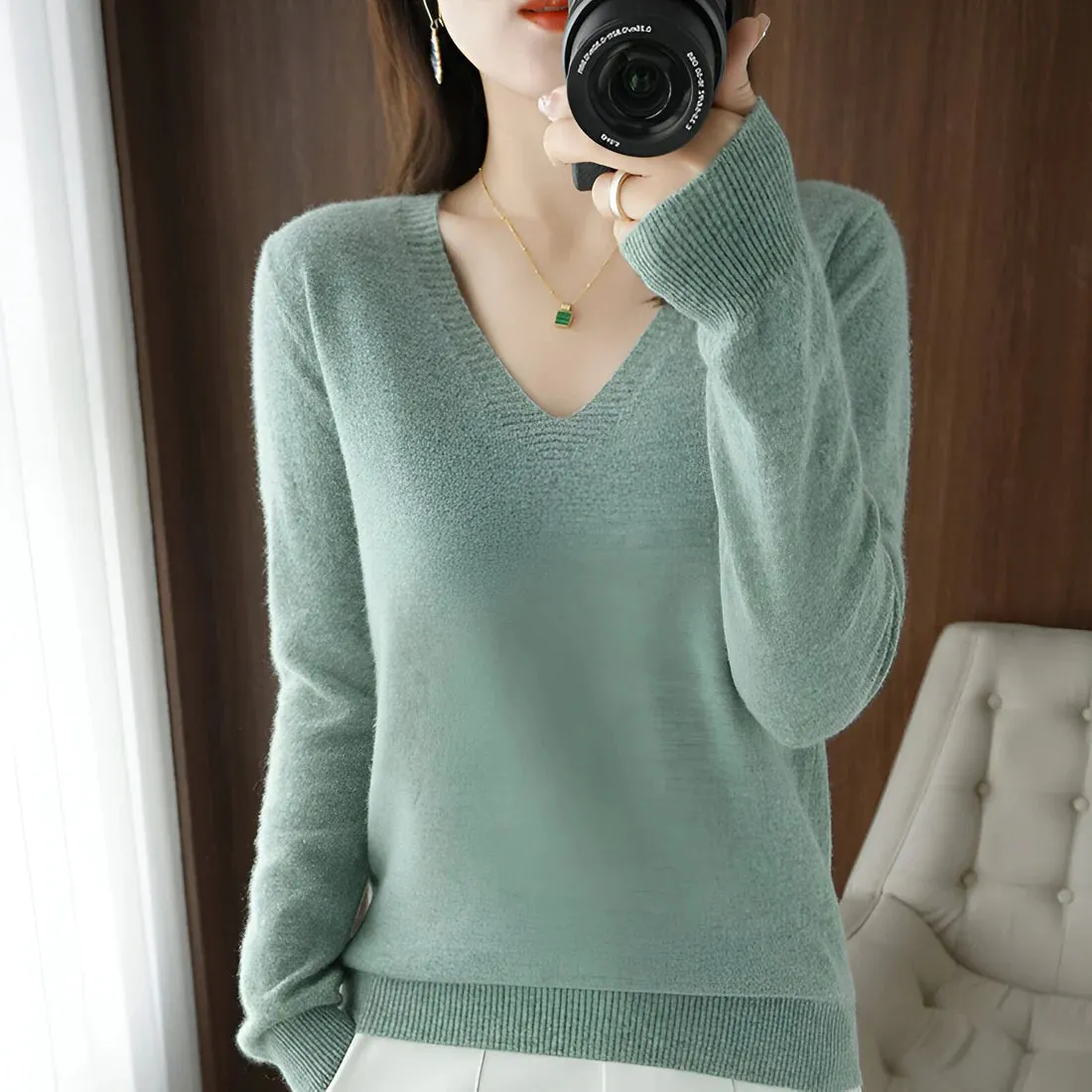 Knit Aura™ | Women's Comfortable V-Neck Knitted Sweater | Soft Fabric, Relaxed Fit & Stylish Design