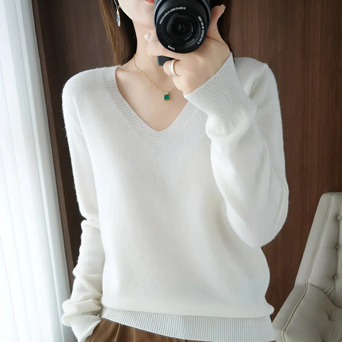 Knit Aura™ | Women's Comfortable V-Neck Knitted Sweater | Soft Fabric, Relaxed Fit & Stylish Design