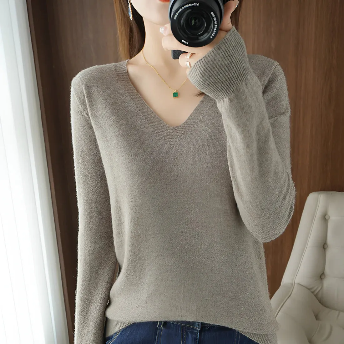 Knit Aura™ | Women's Comfortable V-Neck Knitted Sweater | Soft Fabric, Relaxed Fit & Stylish Design