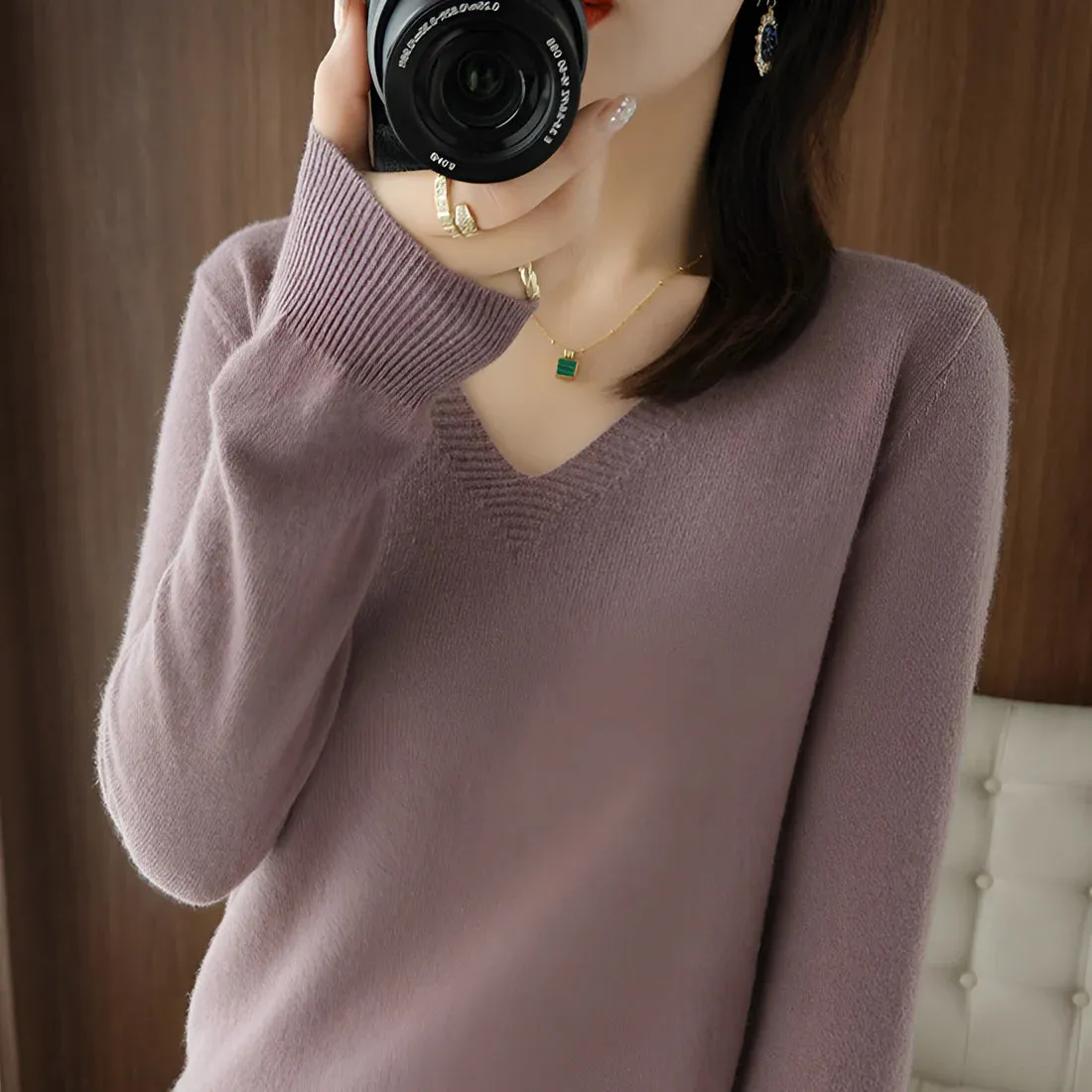Knit Aura™ | Women's Comfortable V-Neck Knitted Sweater | Soft Fabric, Relaxed Fit & Stylish Design