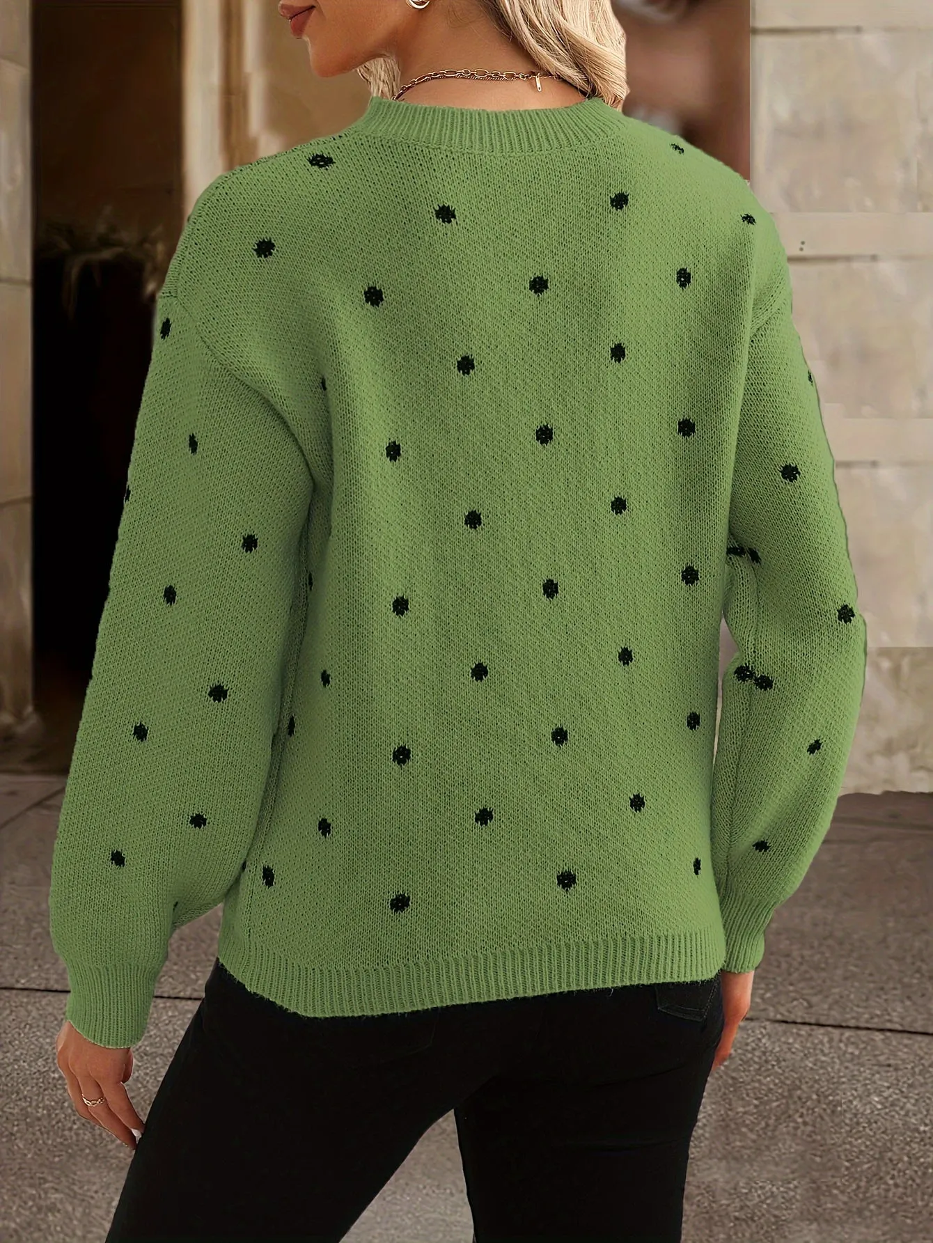 Knit Dotty™ | Women's Knitted Sweater | Crew Neck, Polka Dot Design, Long Sleeve Relaxed Fit