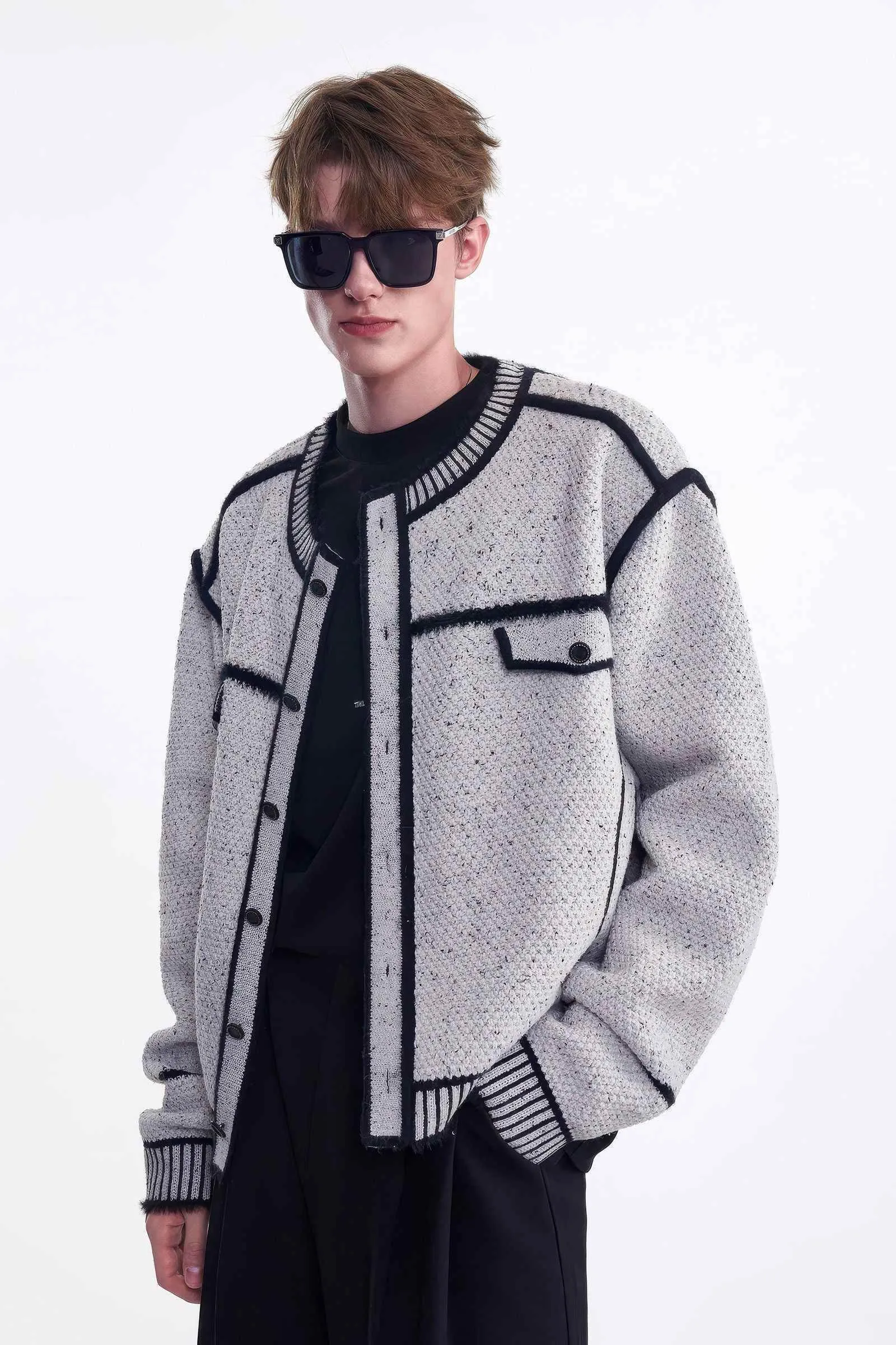Knitted Sweater Jacket with Mark Pen Design
