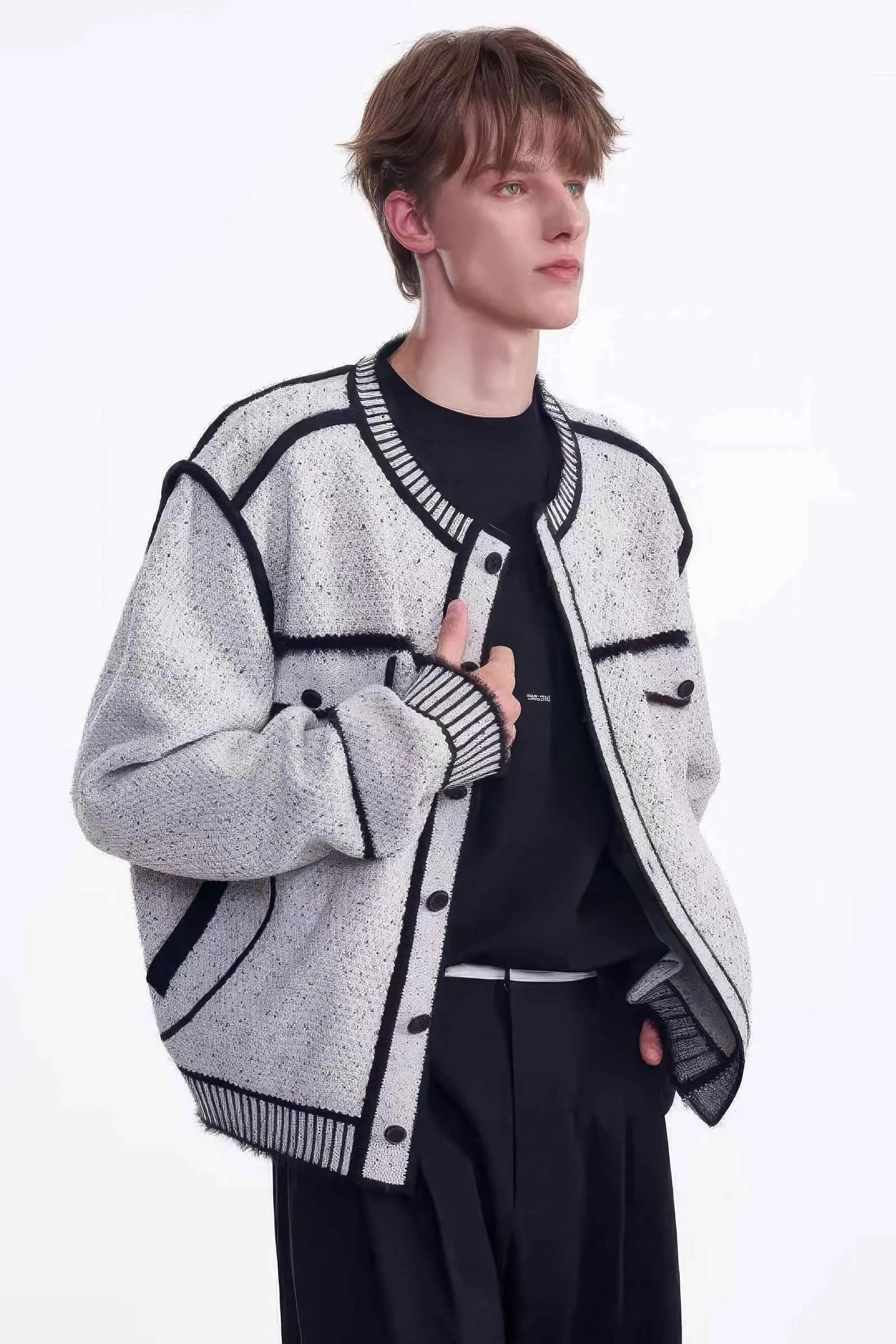 Knitted Sweater Jacket with Mark Pen Design