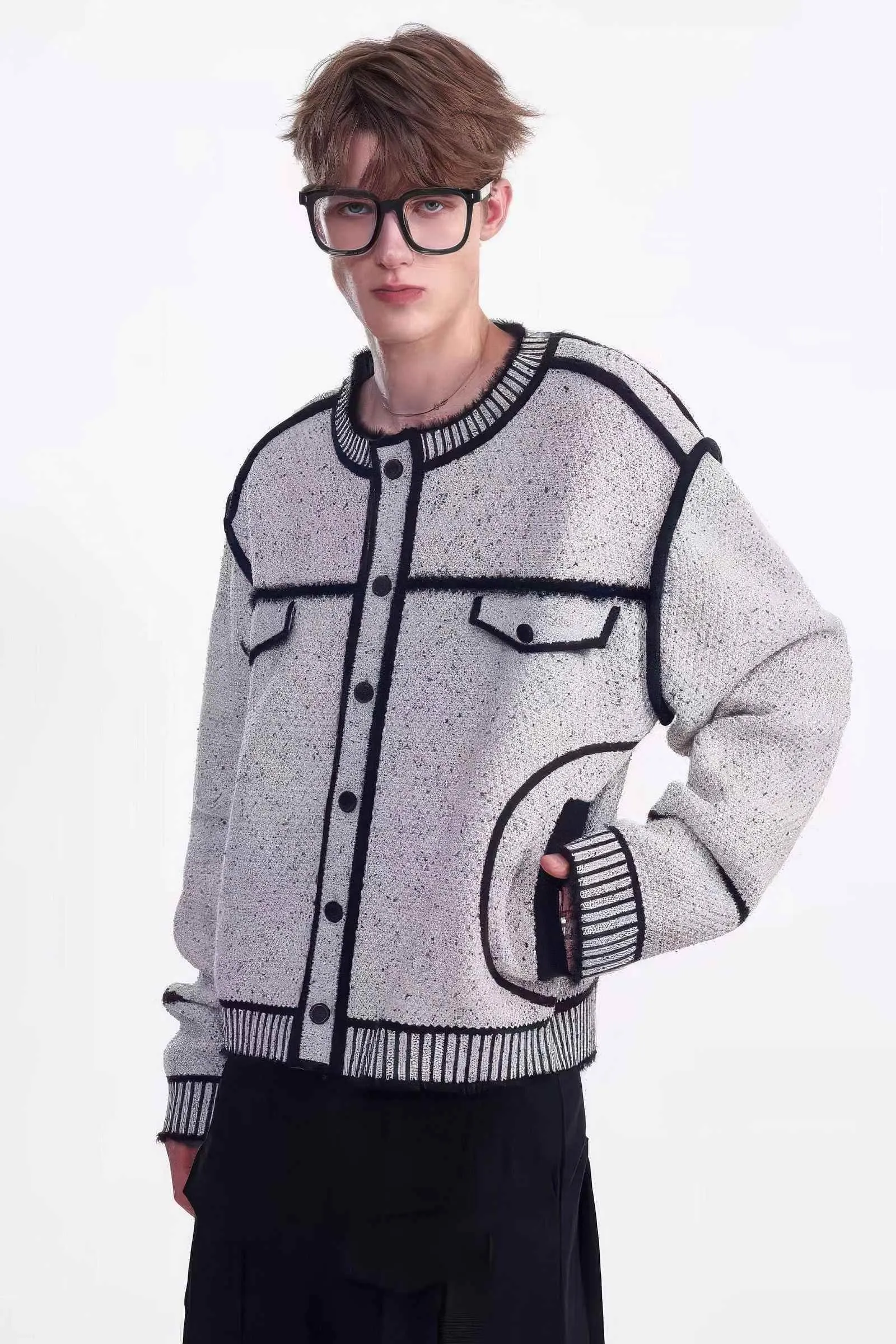 Knitted Sweater Jacket with Mark Pen Design