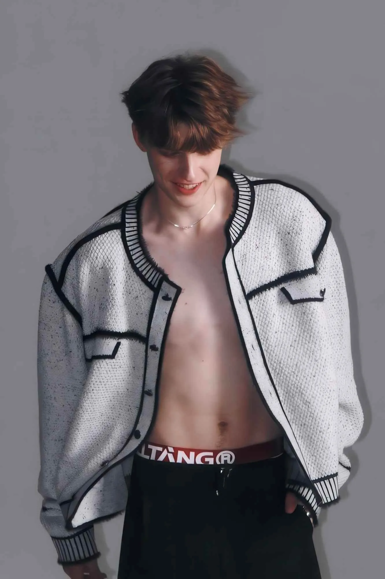 Knitted Sweater Jacket with Mark Pen Design