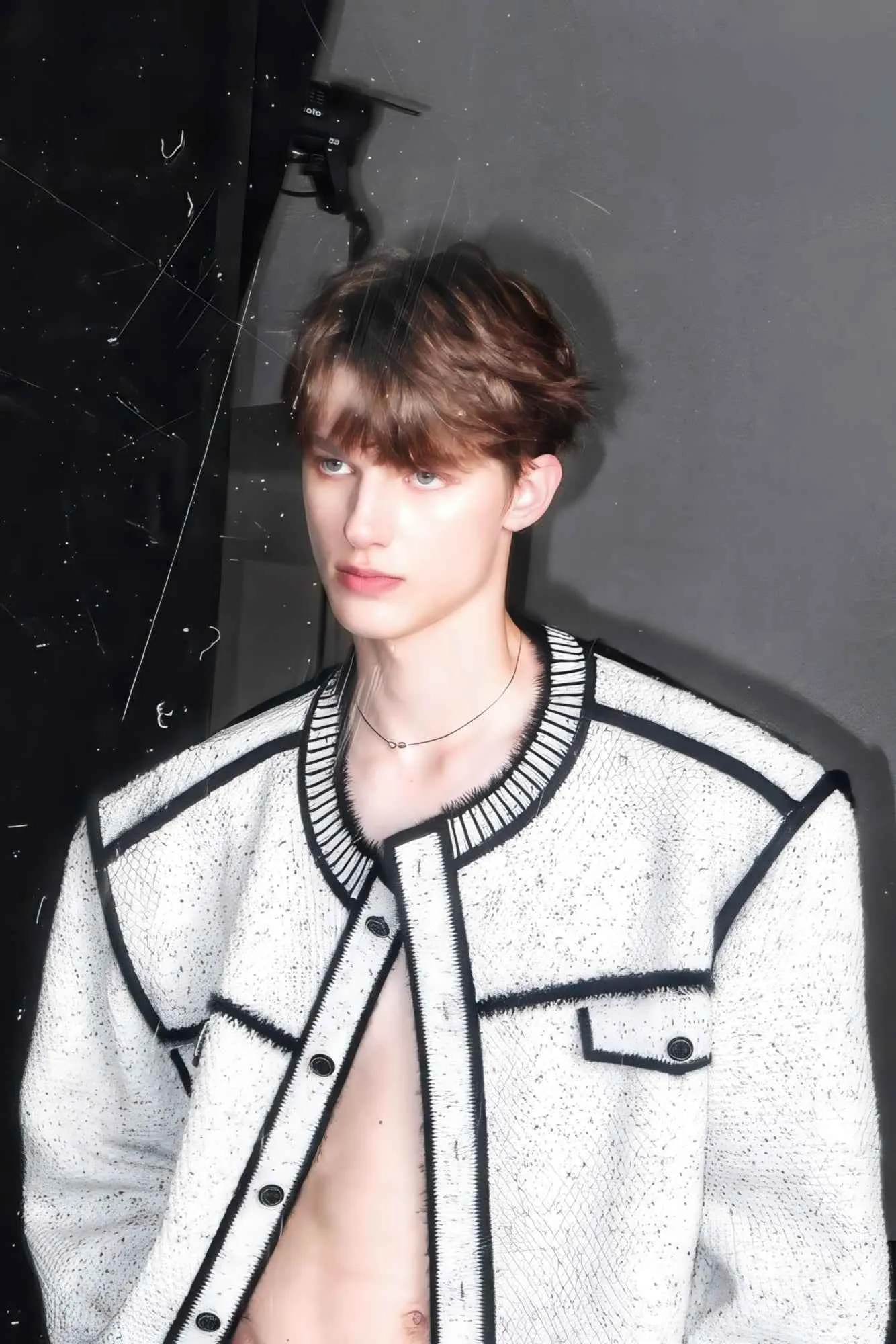 Knitted Sweater Jacket with Mark Pen Design