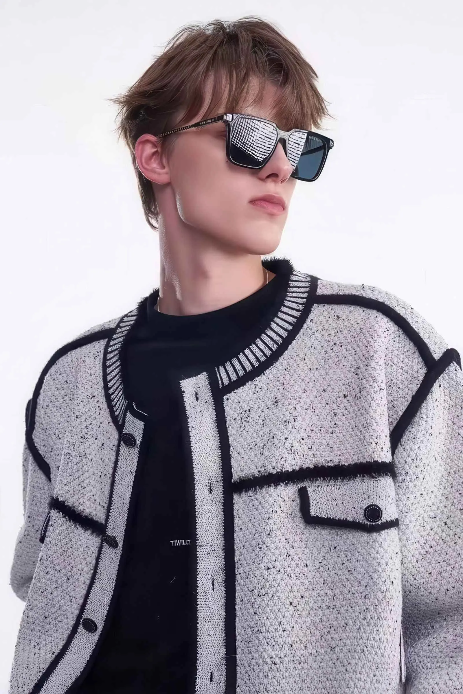 Knitted Sweater Jacket with Mark Pen Design