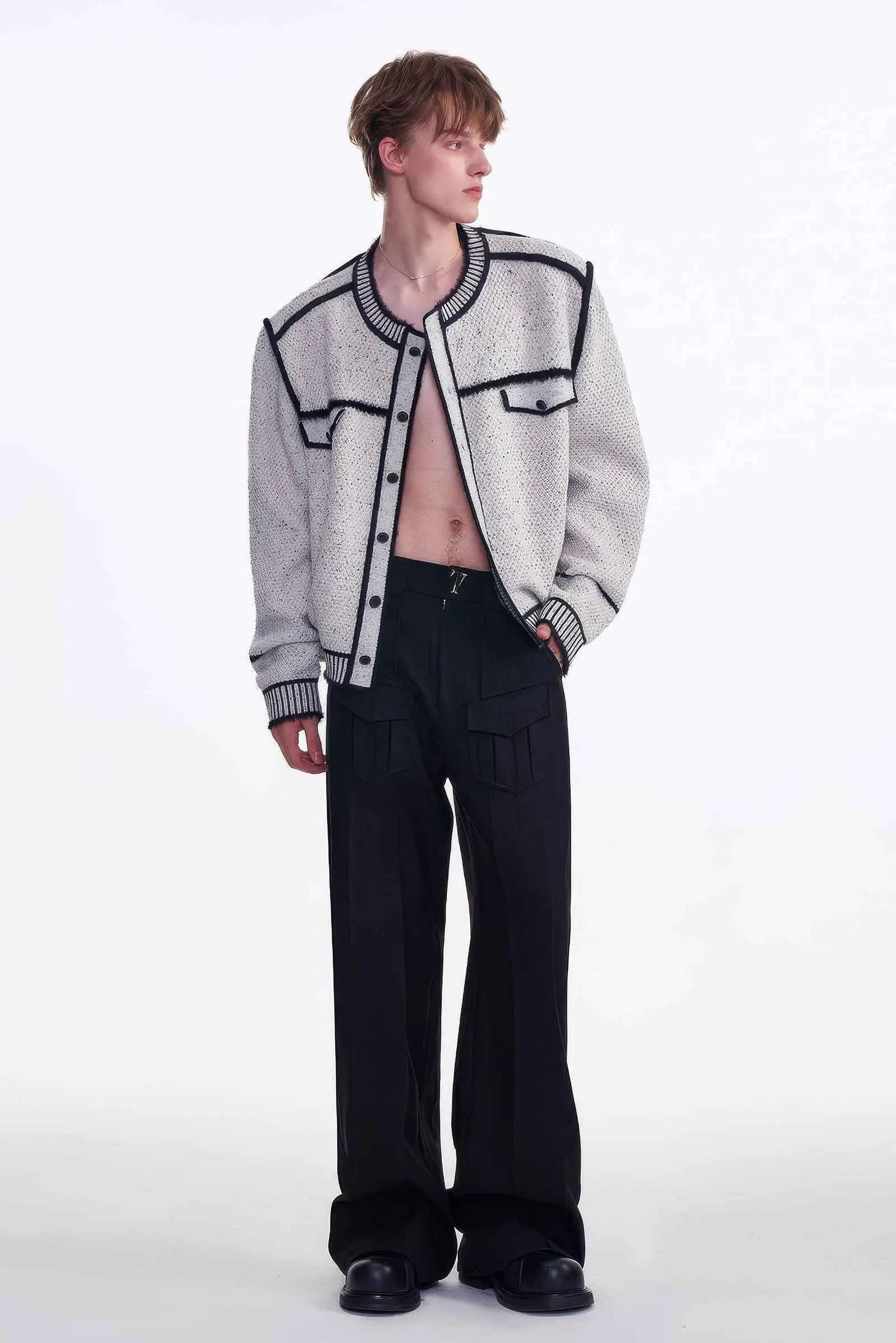 Knitted Sweater Jacket with Mark Pen Design