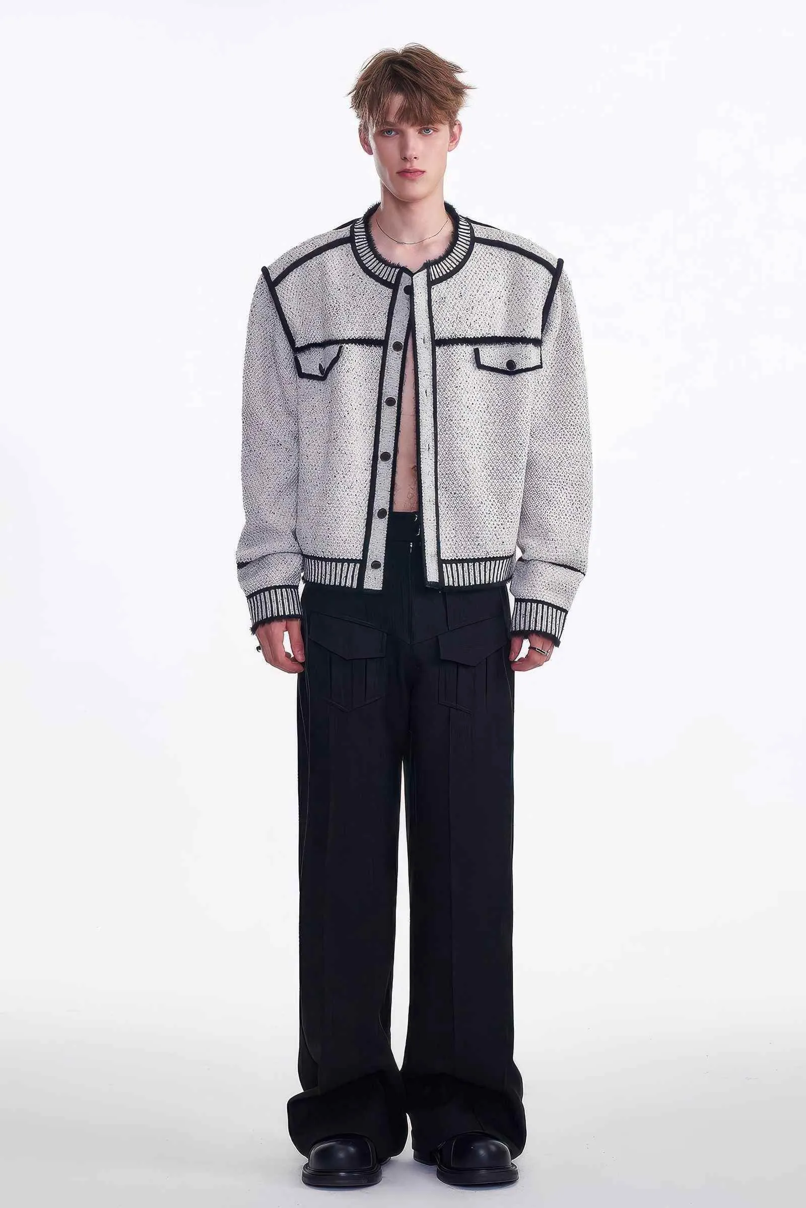 Knitted Sweater Jacket with Mark Pen Design