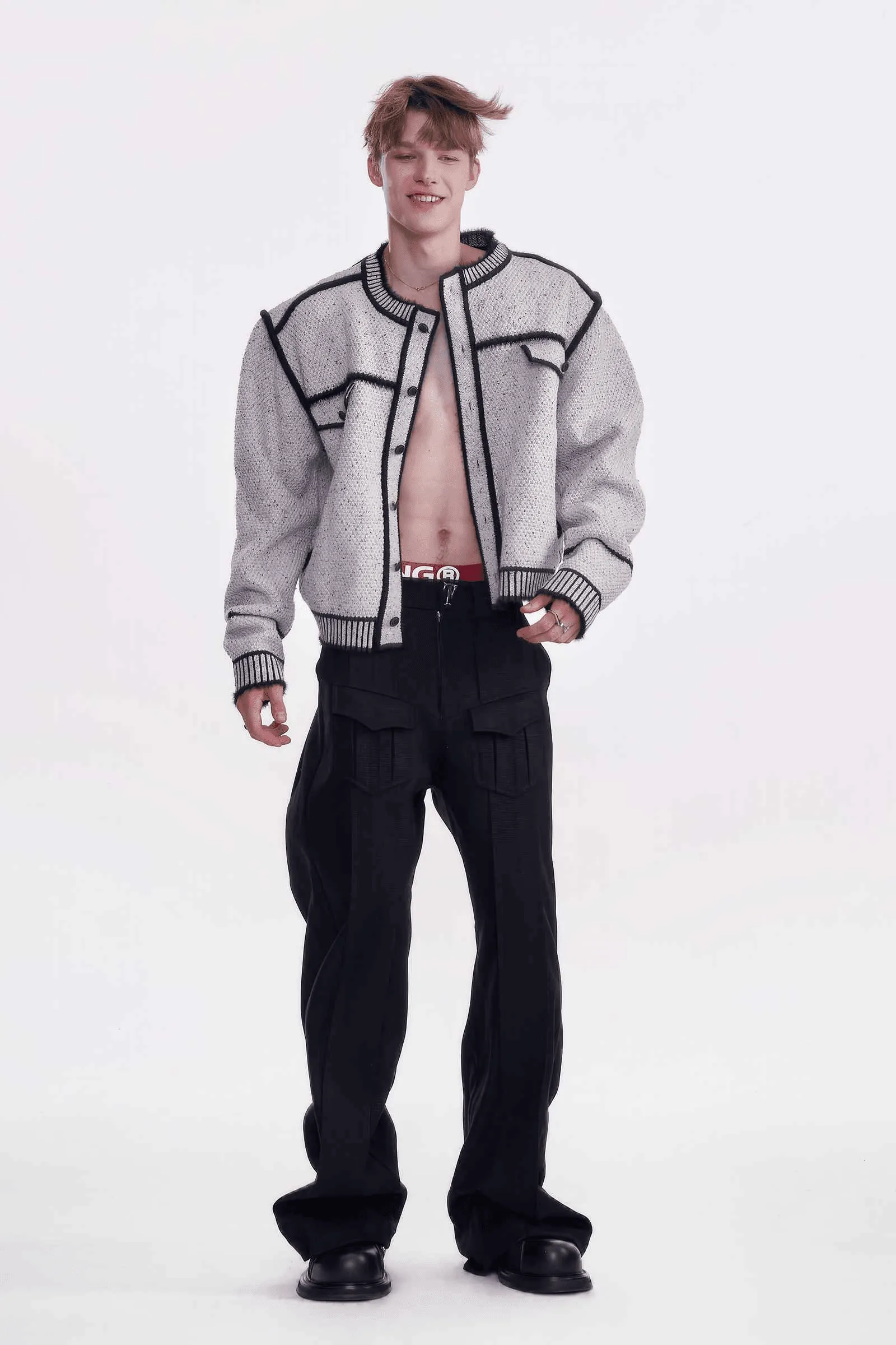 Knitted Sweater Jacket with Mark Pen Design