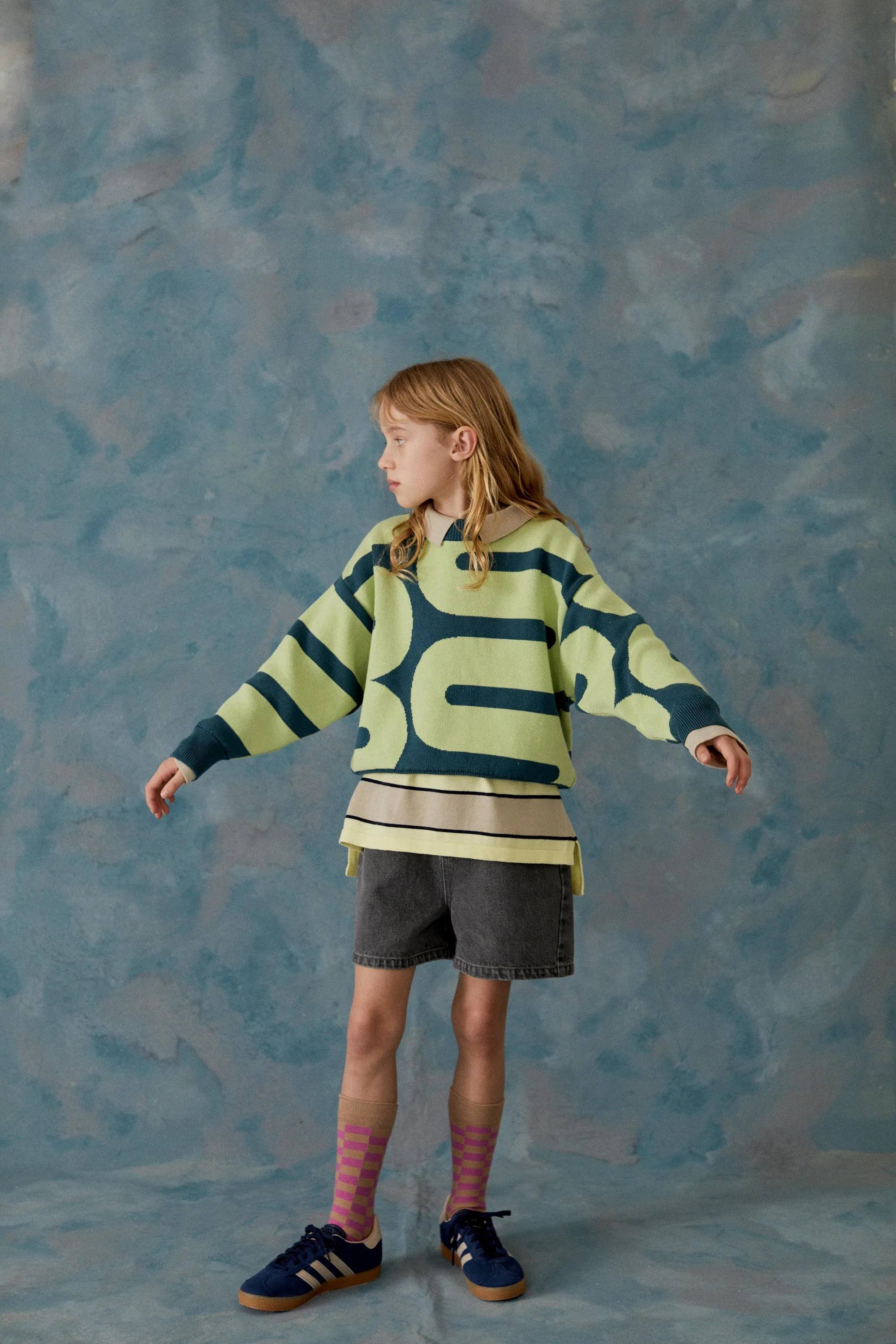 Knitted Sweater - Teal & Apple