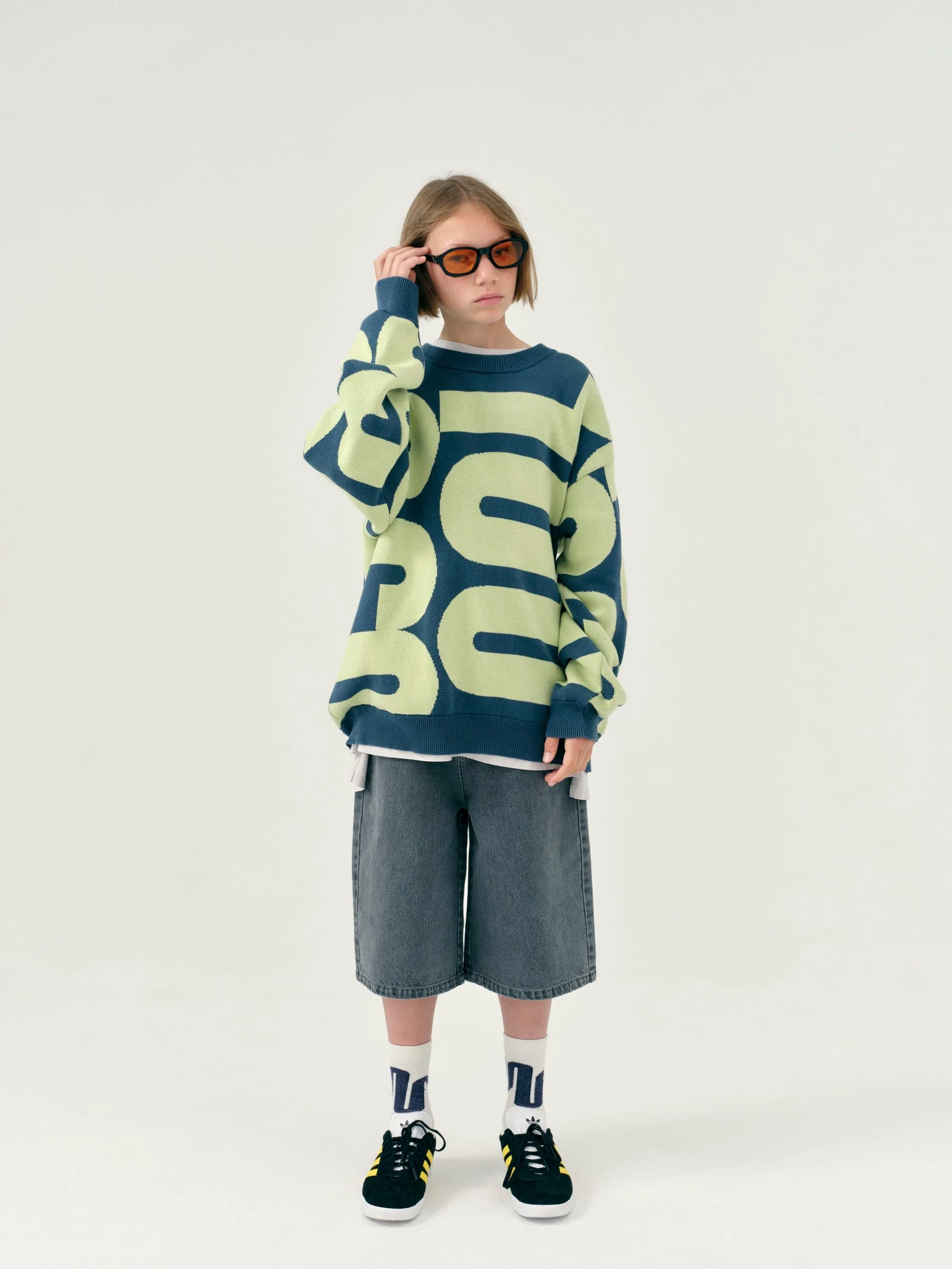 Knitted Sweater - Teal & Apple