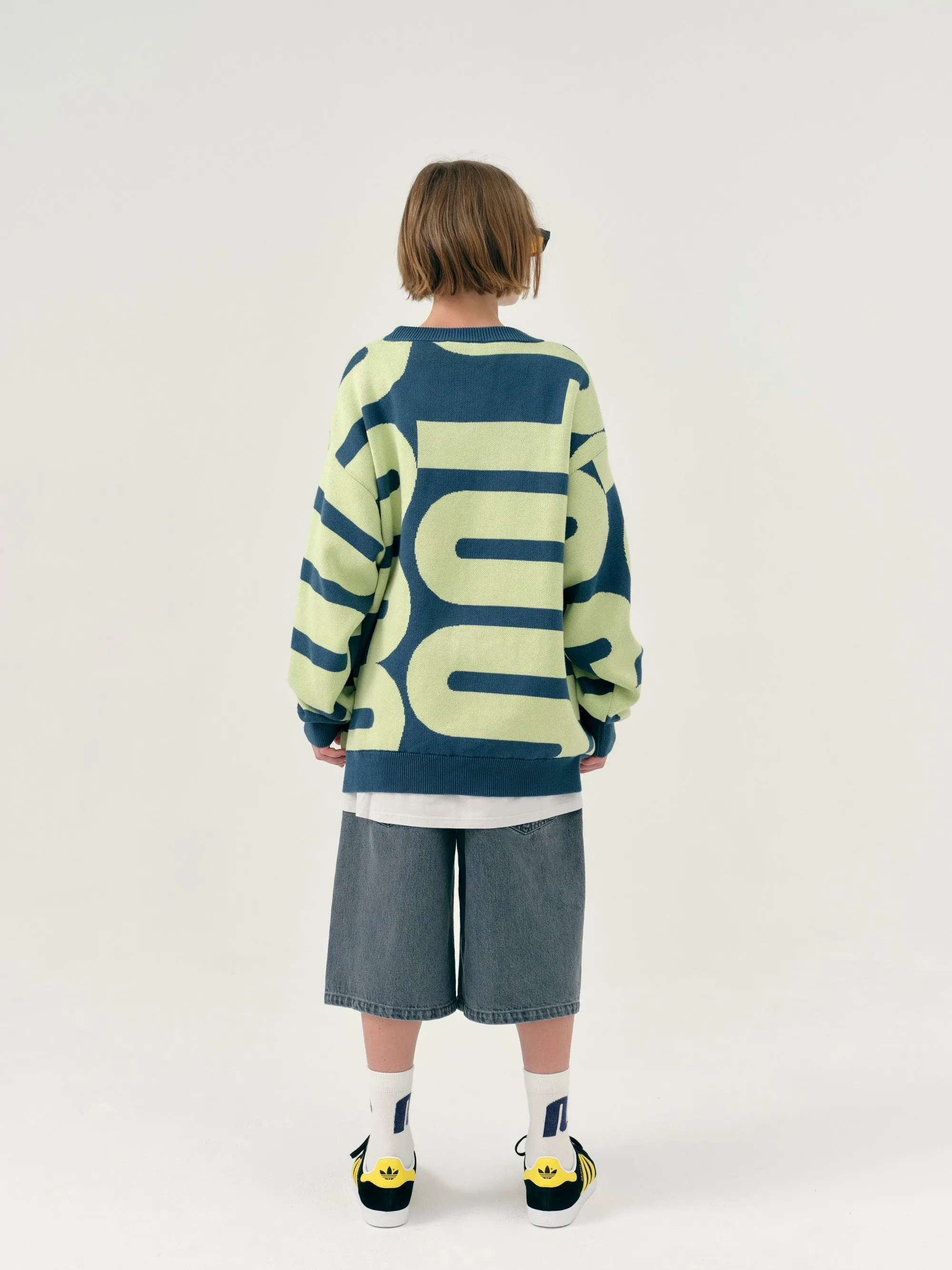 Knitted Sweater - Teal & Apple