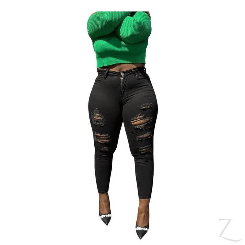 Ladies High Rise Super Skinny Super Stretchy Strong Denim Jeans | Ripped | "Ravi"