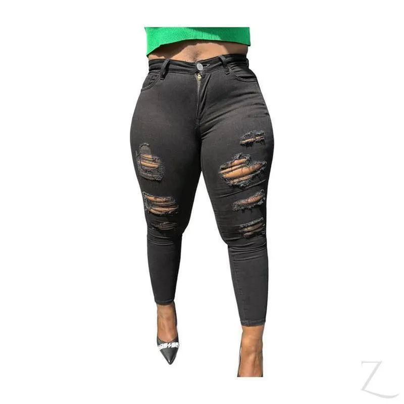 Ladies High Rise Super Skinny Super Stretchy Strong Denim Jeans | Ripped | "Ravi"