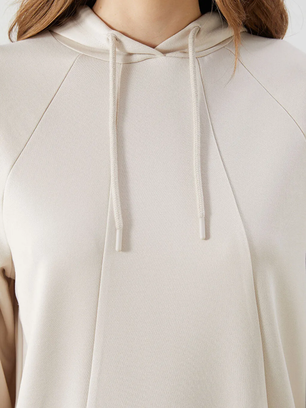 LCW Modest Beige Plain Oversize Women Hoodie