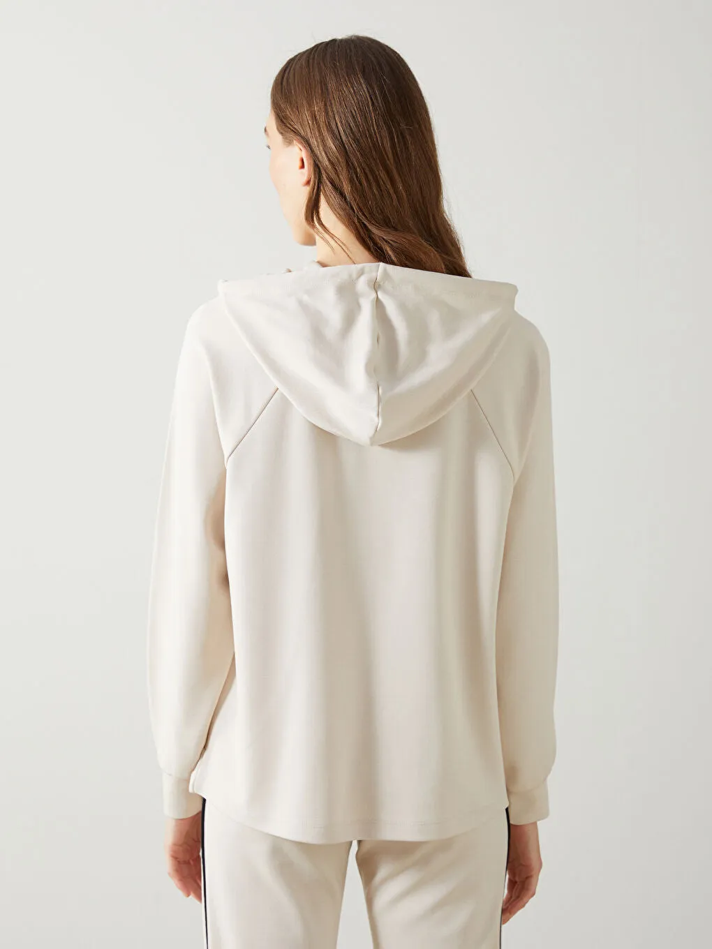 LCW Modest Beige Plain Oversize Women Hoodie