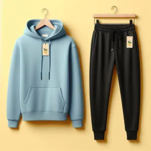 Lemon Tart Mens Plain Hoodie and Jogger Pants Set - LTMPHJPS1 - Light Blue Black