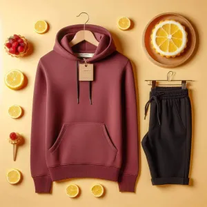 Lemon Tart Mens Plain Hoodie and Shorts Set - LTMHOSHS1 - Maroon Black