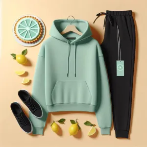 Lemon Tart Womens Plain Hoodie and Jogger Pants Set - LTWPHJPS1 - Mint Green Black