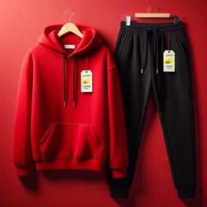 Lemon Tart Womens Plain Hoodie and Jogger Pants Set - LTWPHJPS1 - Red Black