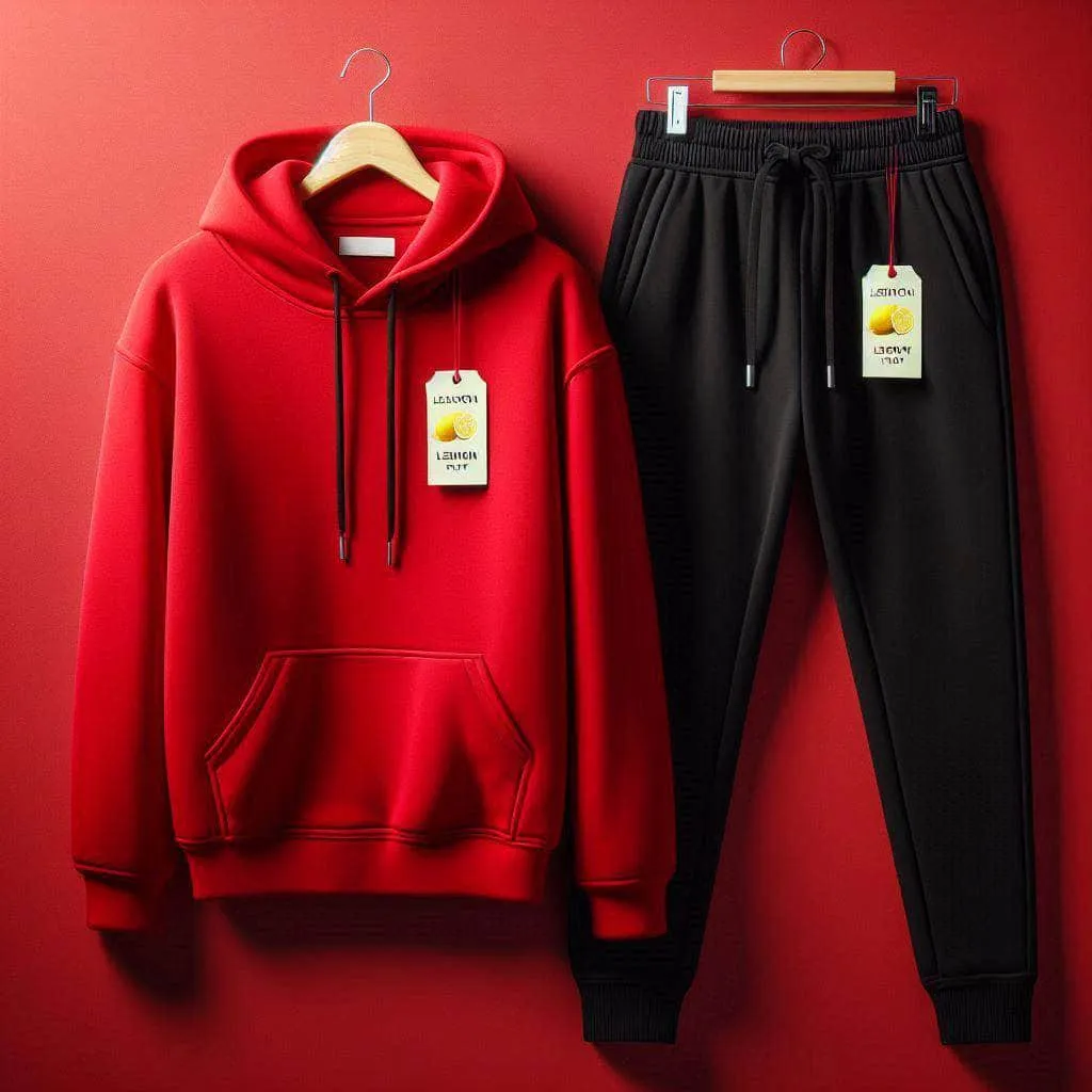 Lemon Tart Womens Plain Hoodie and Jogger Pants Set - LTWPHJPS1 - Red Black