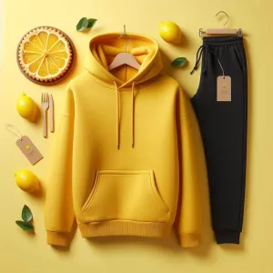Lemon Tart Womens Plain Hoodie and Jogger Pants Set - LTWPHJPS1 - Yellow Black