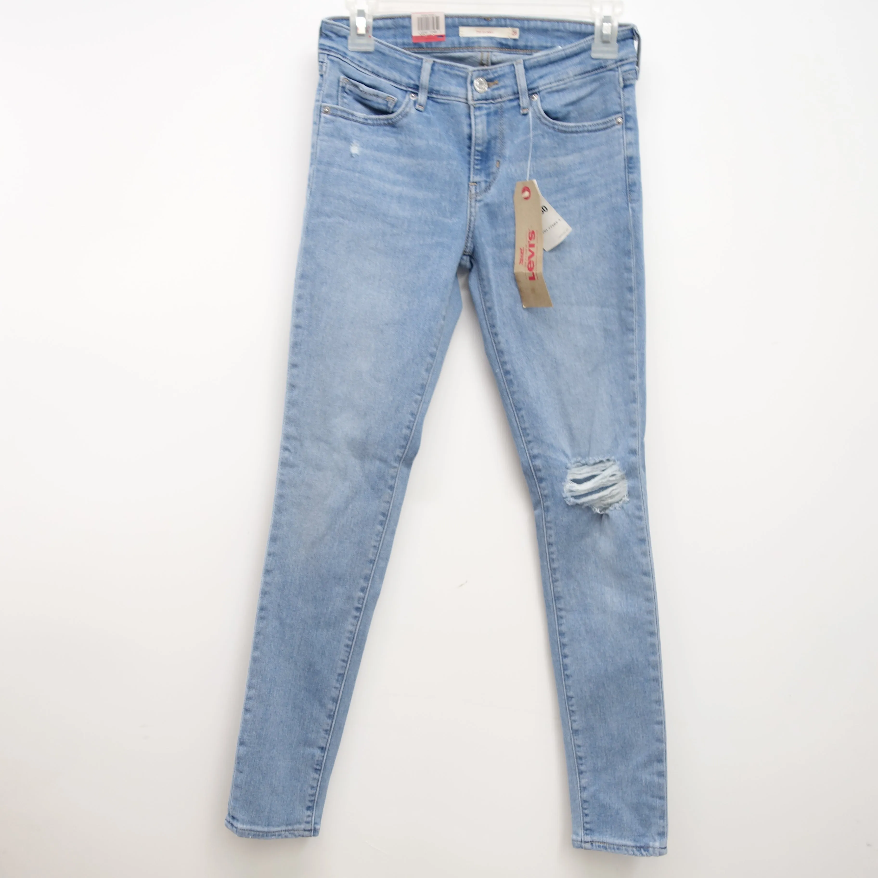 Levi's 711 0261 Womens Light Blue Ripped Knees Skinny Jeans Size 2M / 26 x 30
