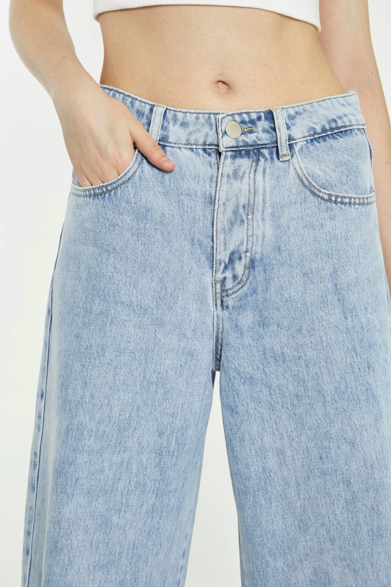 Light Stonewash Wide-Leg Ripped Jeans