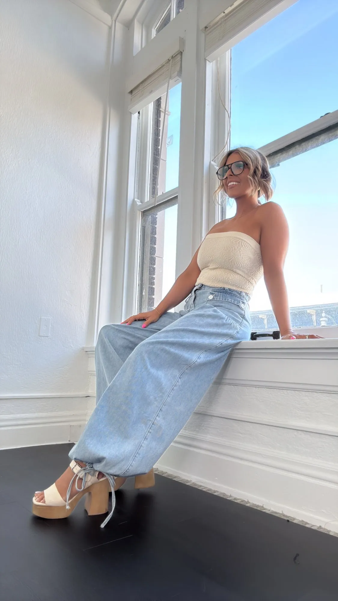 Lightweight Denim Parachute Pants