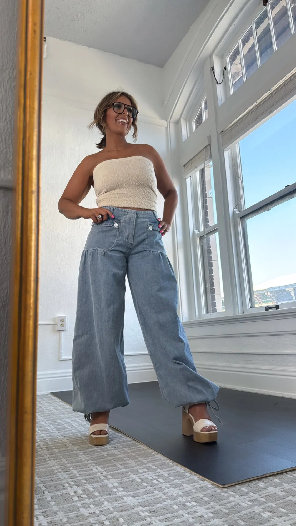 Lightweight Denim Parachute Pants