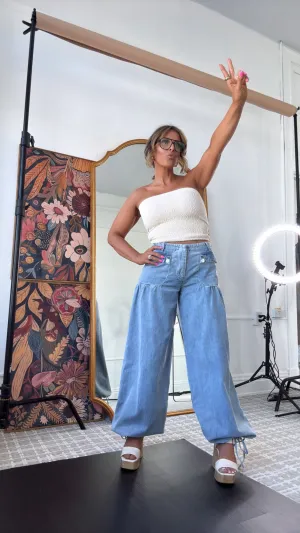 Lightweight Denim Parachute Pants