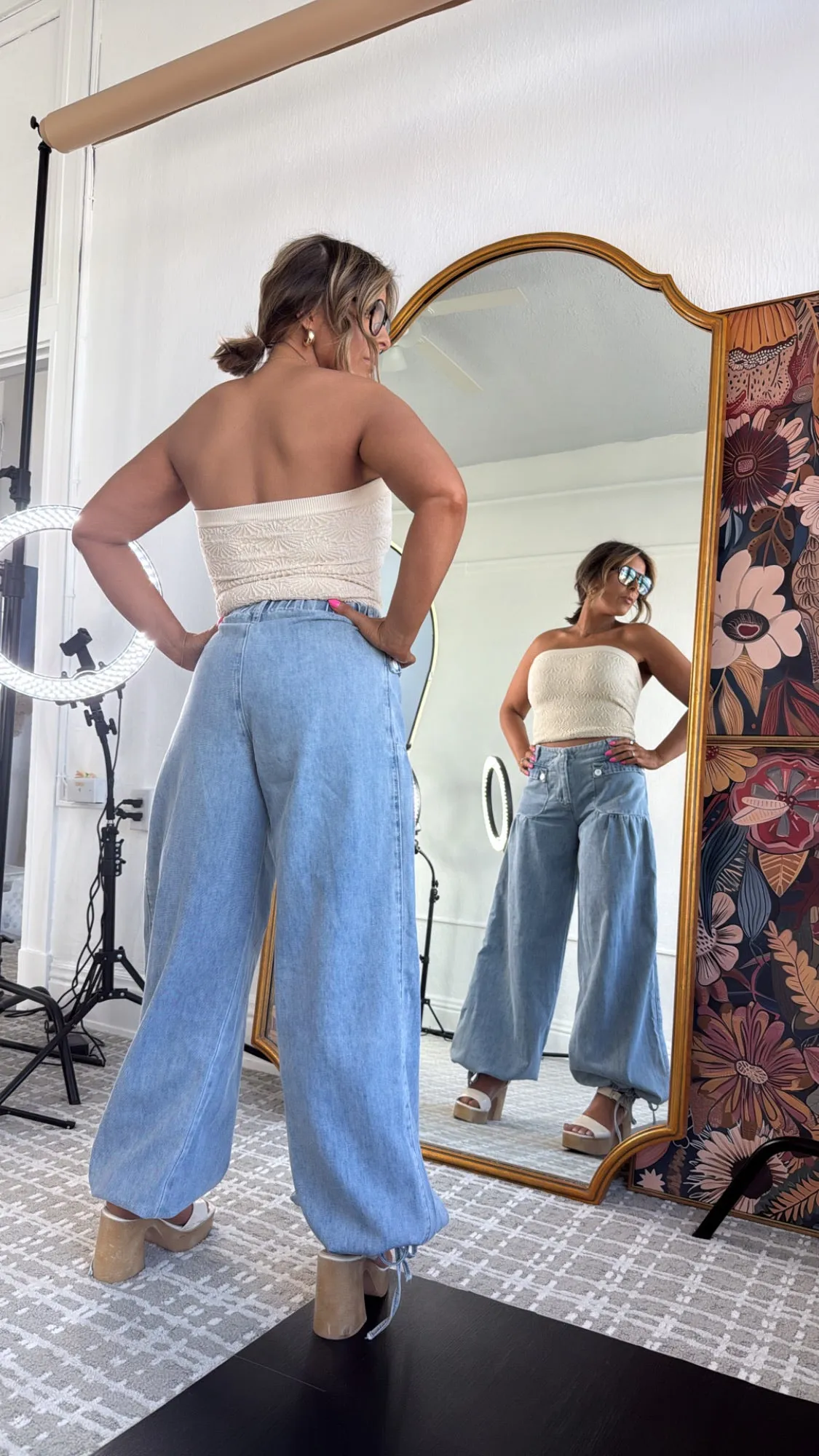 Lightweight Denim Parachute Pants