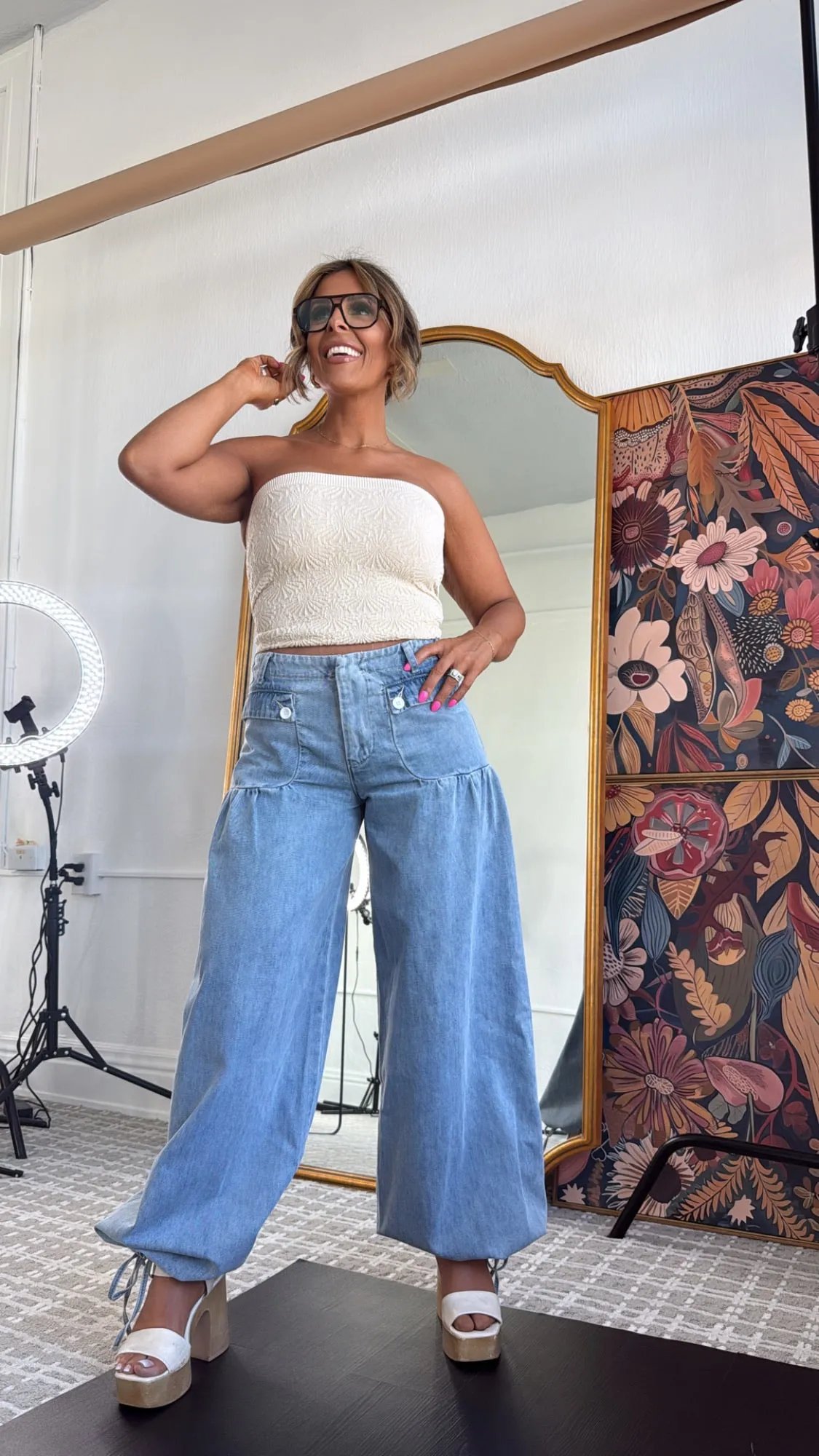 Lightweight Denim Parachute Pants