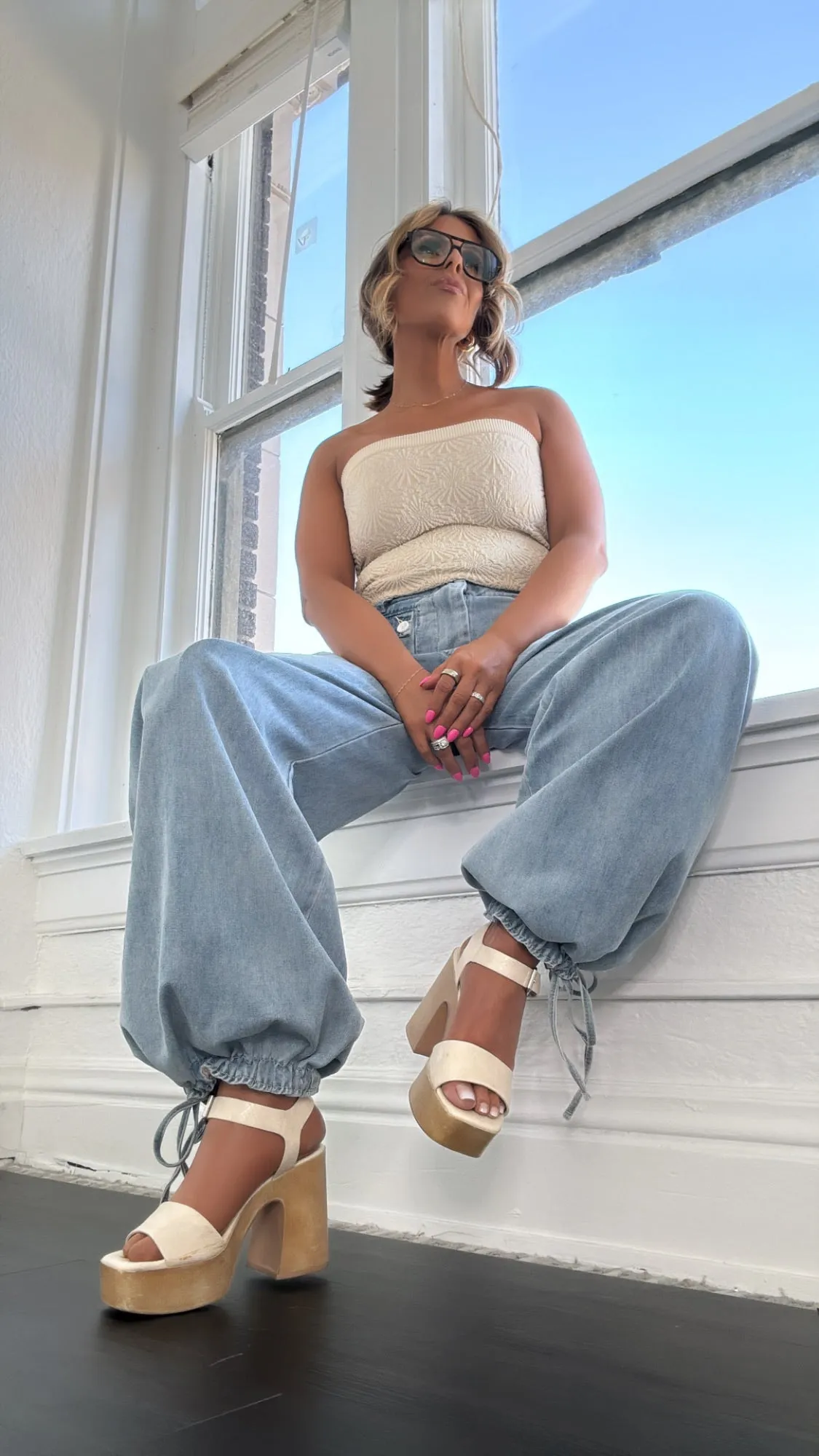 Lightweight Denim Parachute Pants