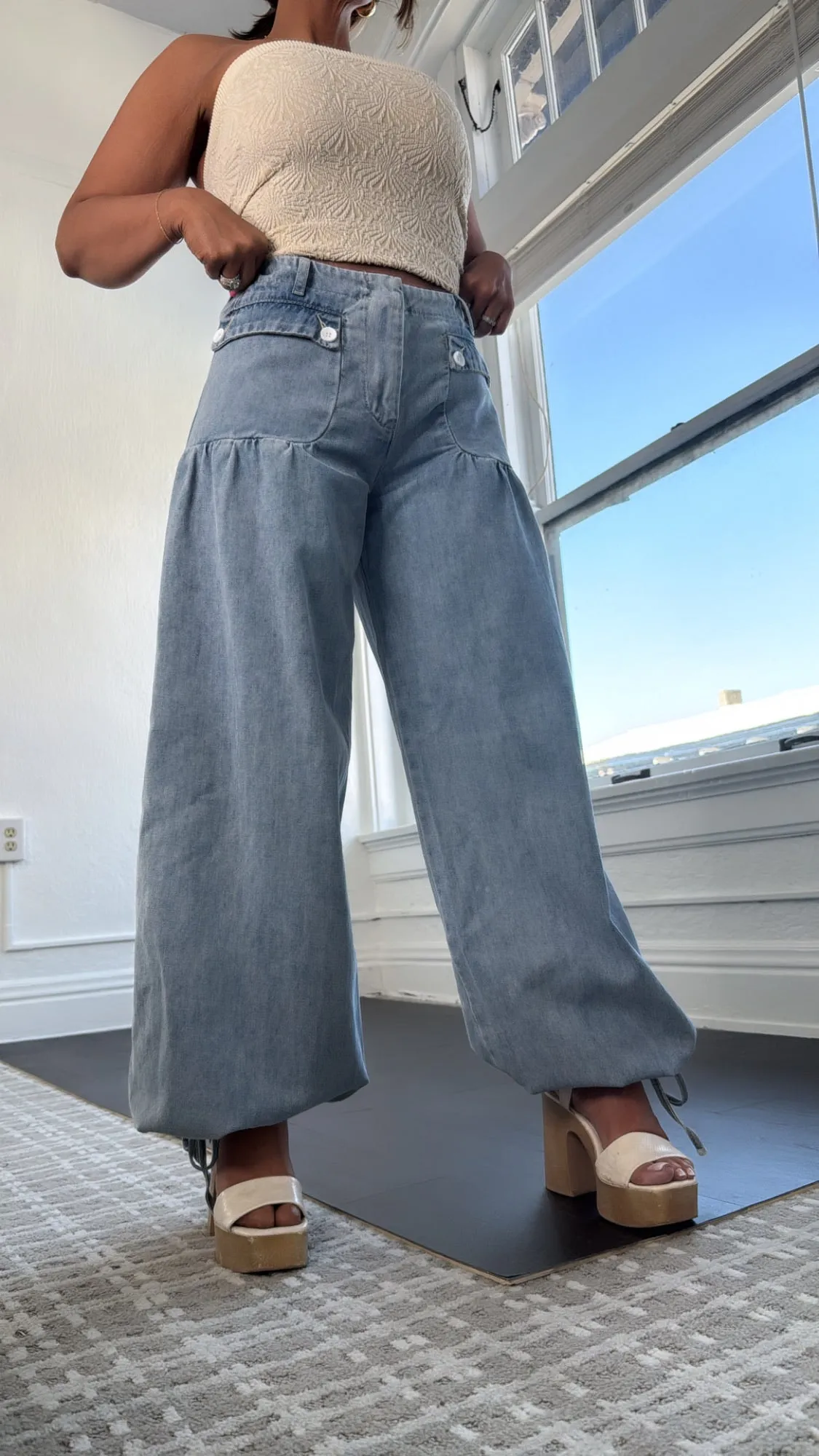 Lightweight Denim Parachute Pants