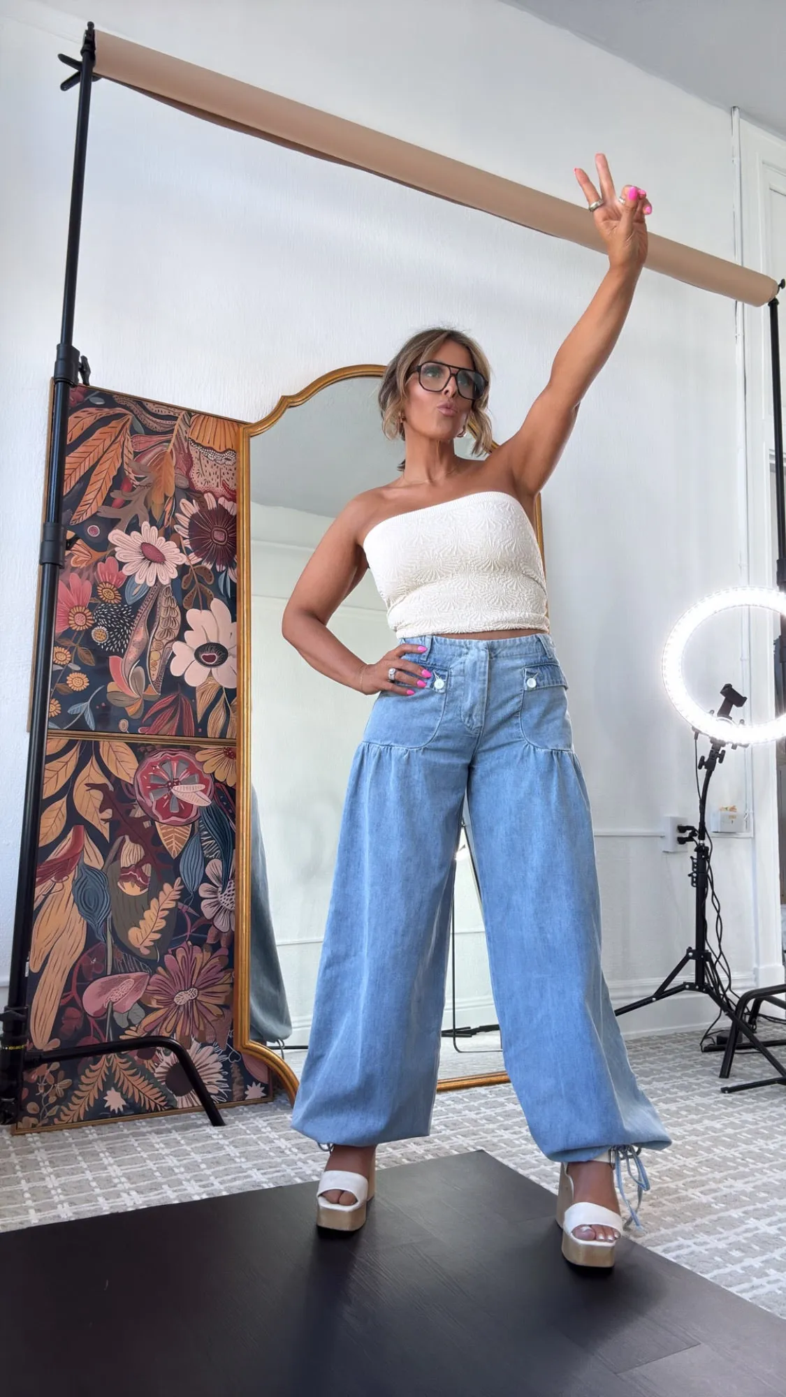 Lightweight Denim Parachute Pants