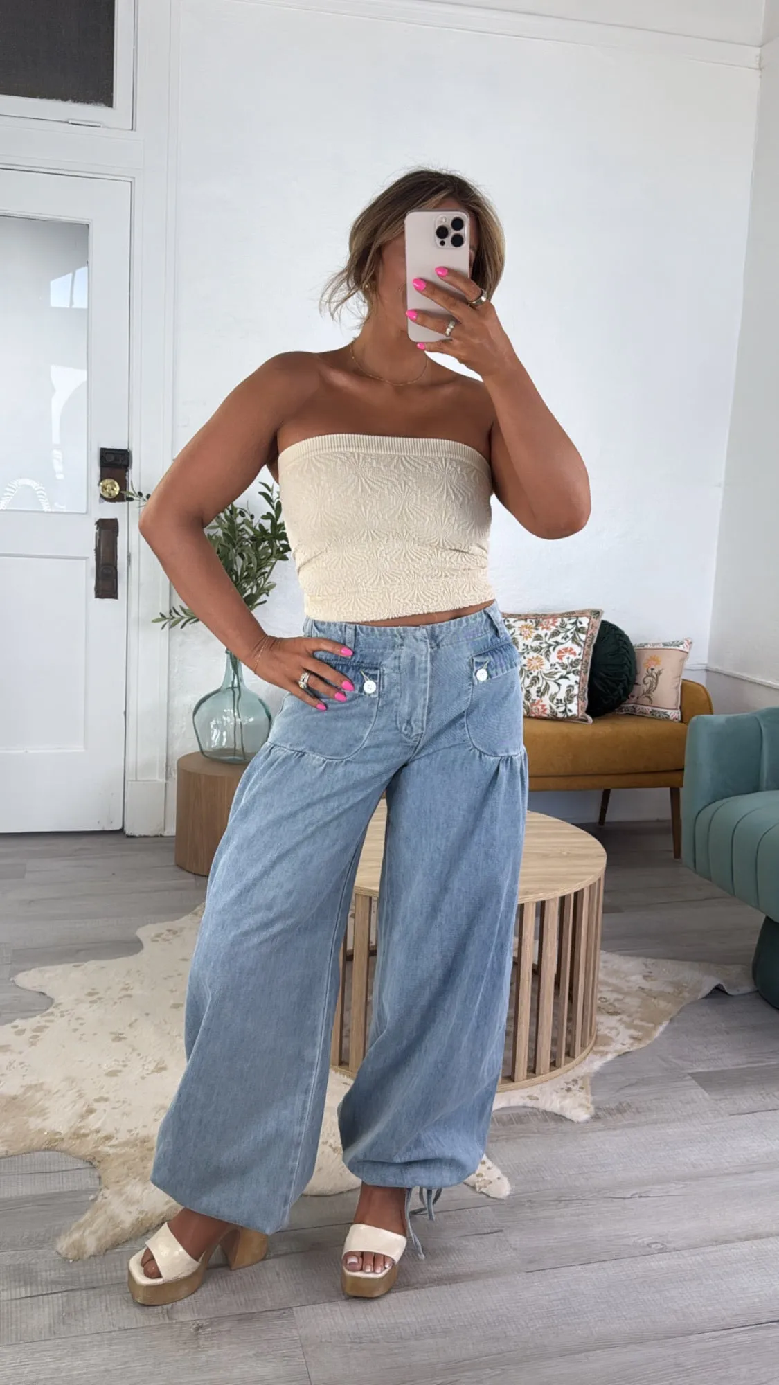 Lightweight Denim Parachute Pants