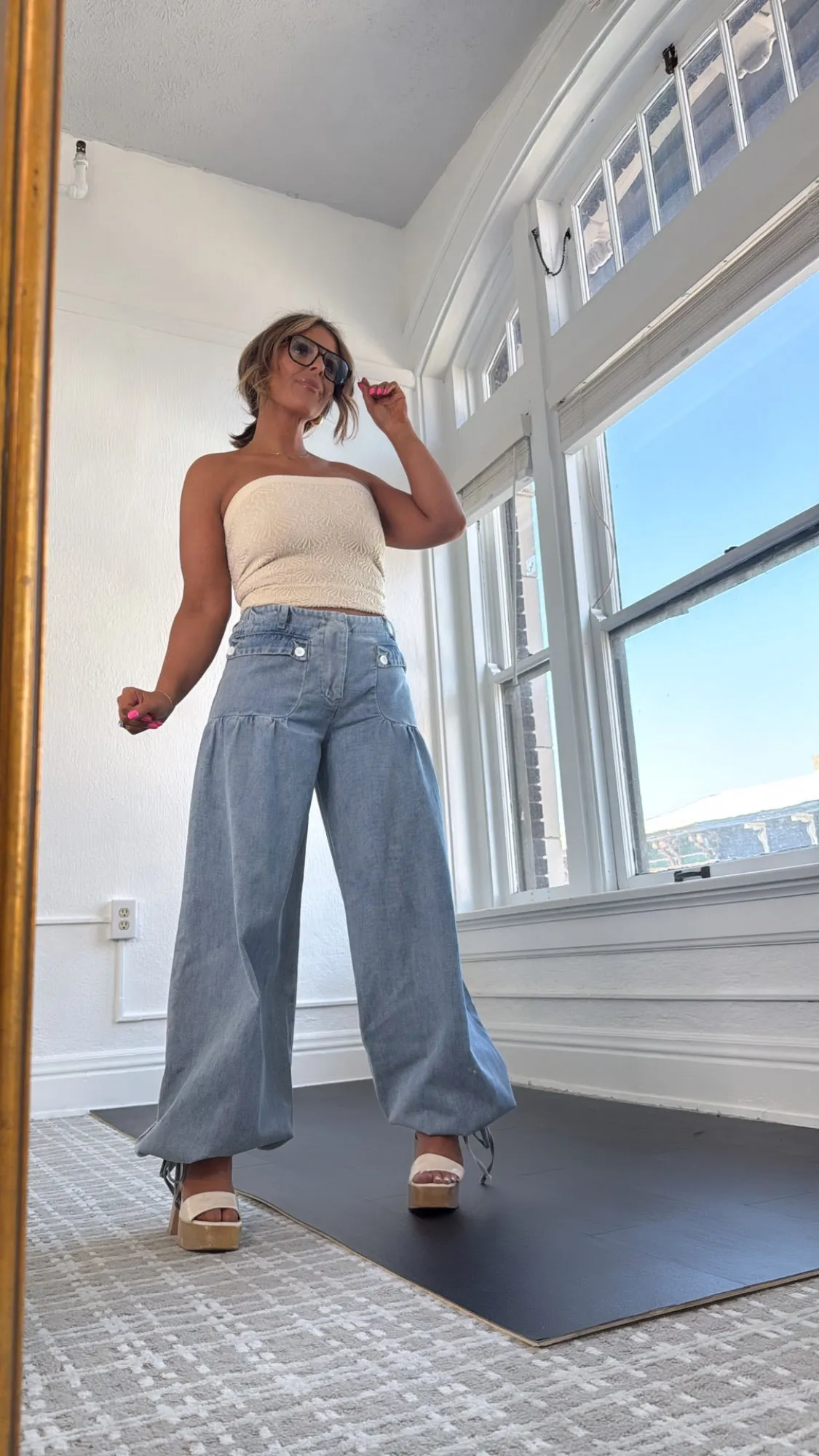 Lightweight Denim Parachute Pants
