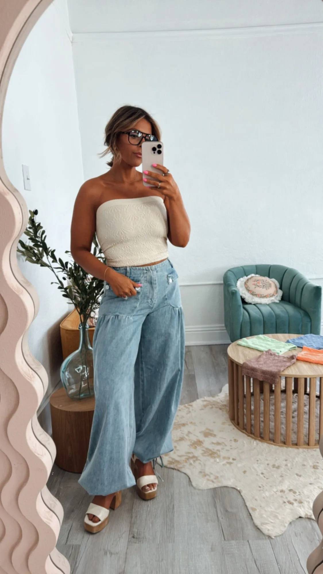 Lightweight Denim Parachute Pants