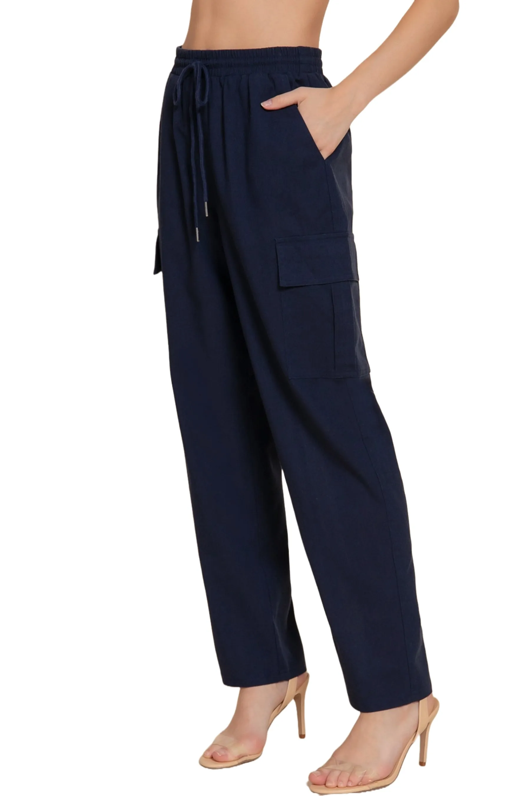 Lightweight Linen Pants Smocked Waistband Cargo Style with Pockets P13424 $14Each