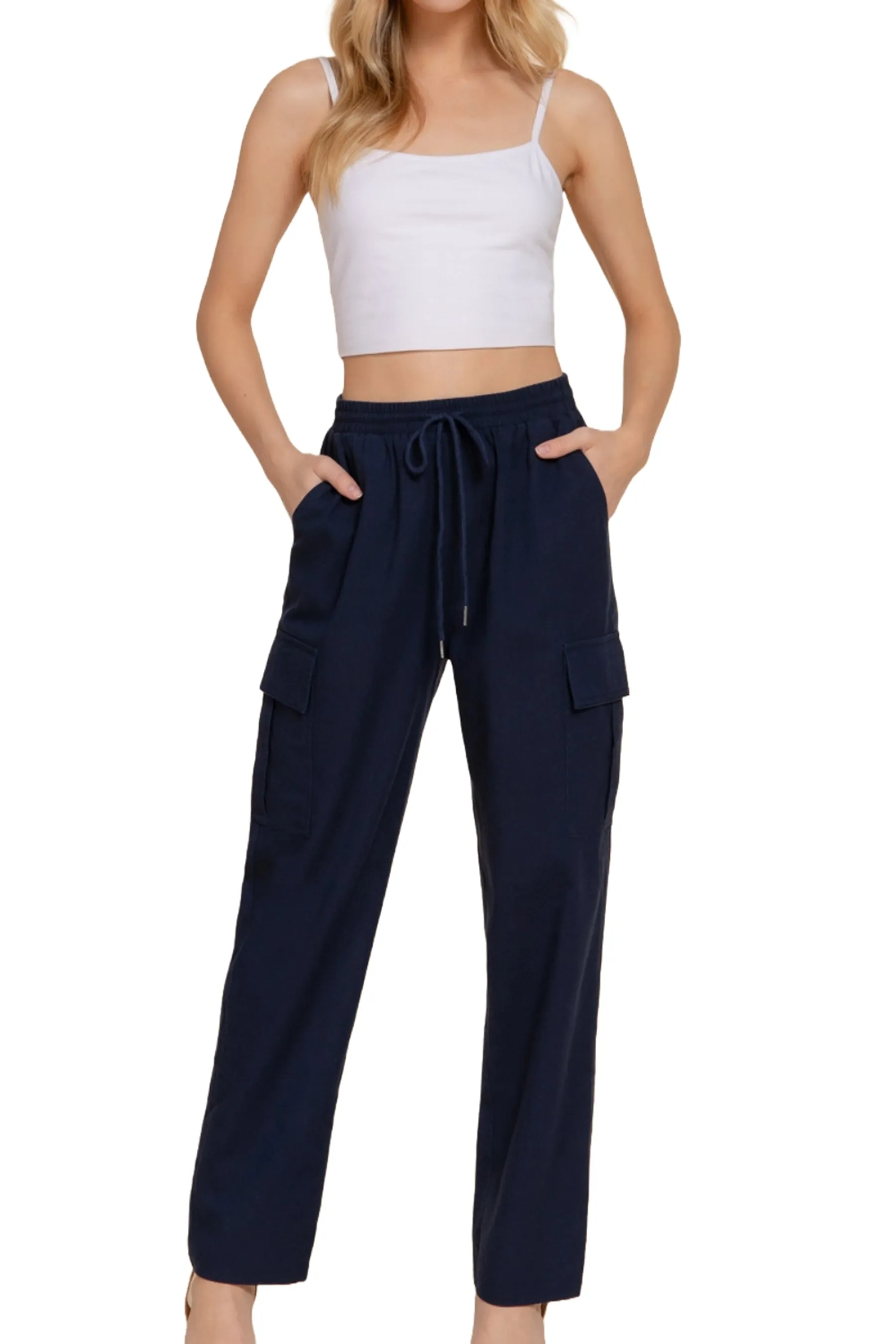 Lightweight Linen Pants Smocked Waistband Cargo Style with Pockets P13424 $14Each