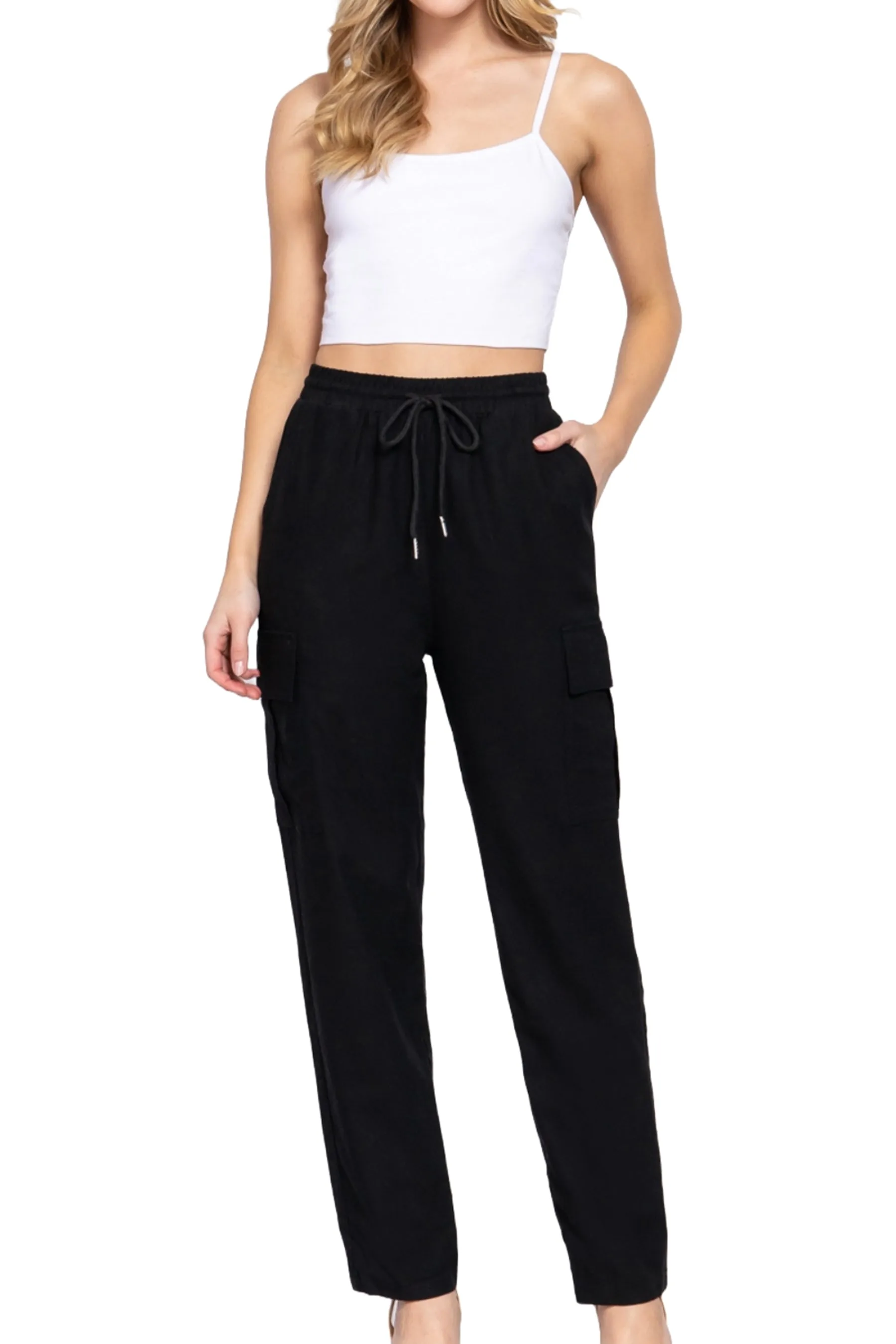 Lightweight Linen Pants Smocked Waistband Cargo Style with Pockets P13424 $14Each